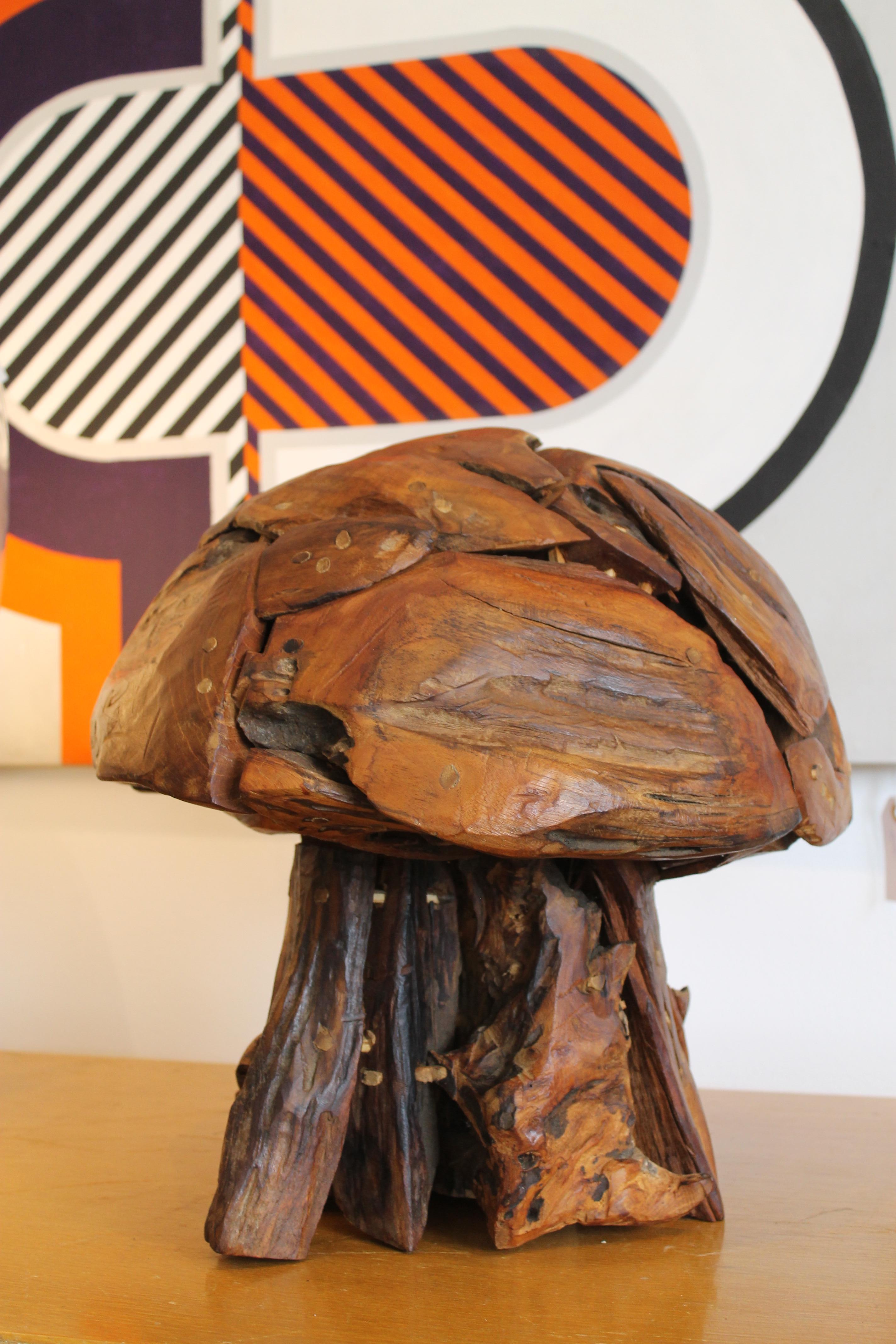 American Folk Art Wood Mushroom Sculpture