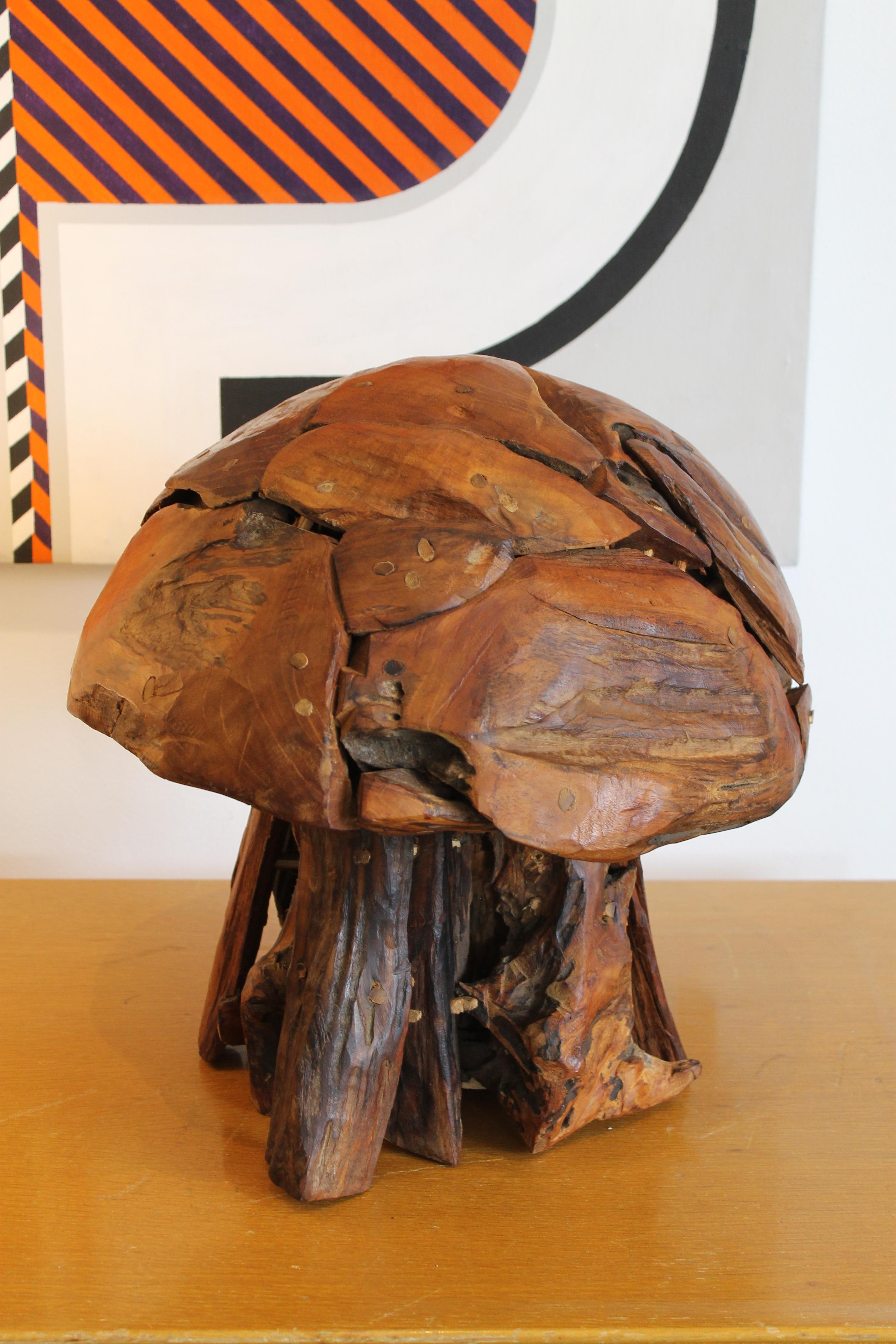 Folk Art Wood Mushroom Sculpture In Good Condition In Palm Springs, CA