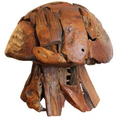 Folk Art Wood Mushroom Sculpture