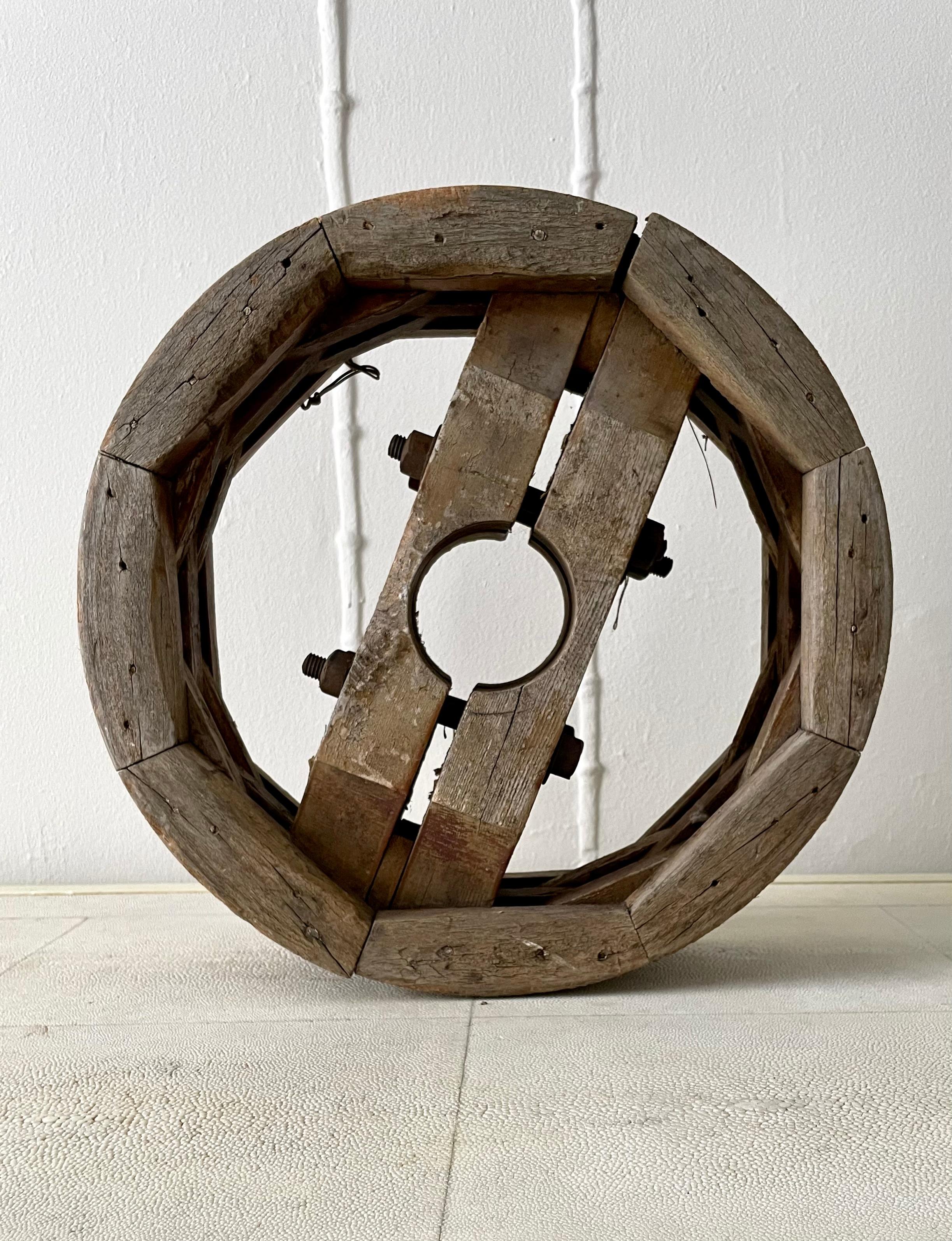 Folk Art Wood Wheel Sculptural Element In Good Condition For Sale In Los Angeles, CA
