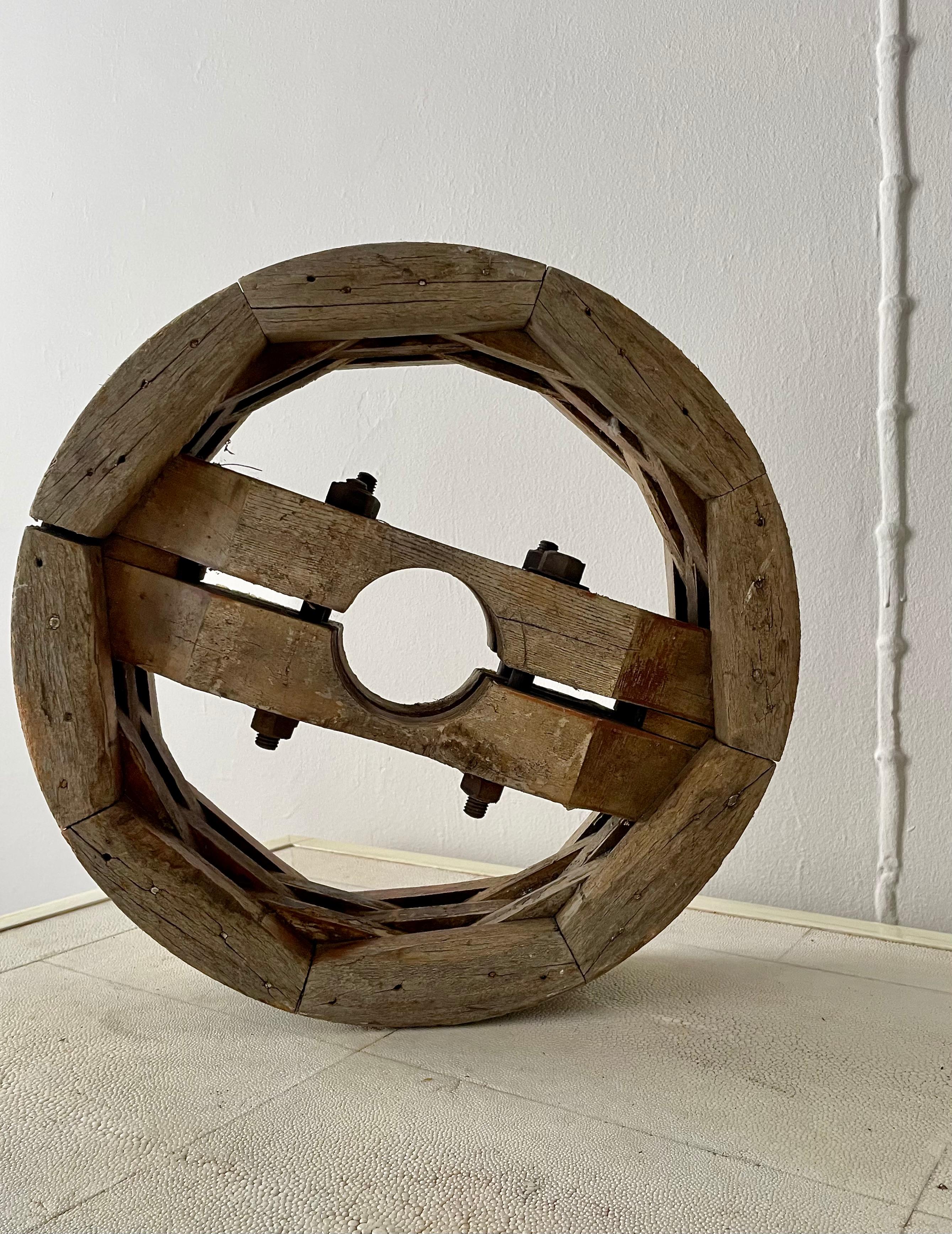 Folk Art Wood Wheel Sculptural Element For Sale 2
