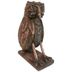 Vintage Folk Art Wooden Carved Owl