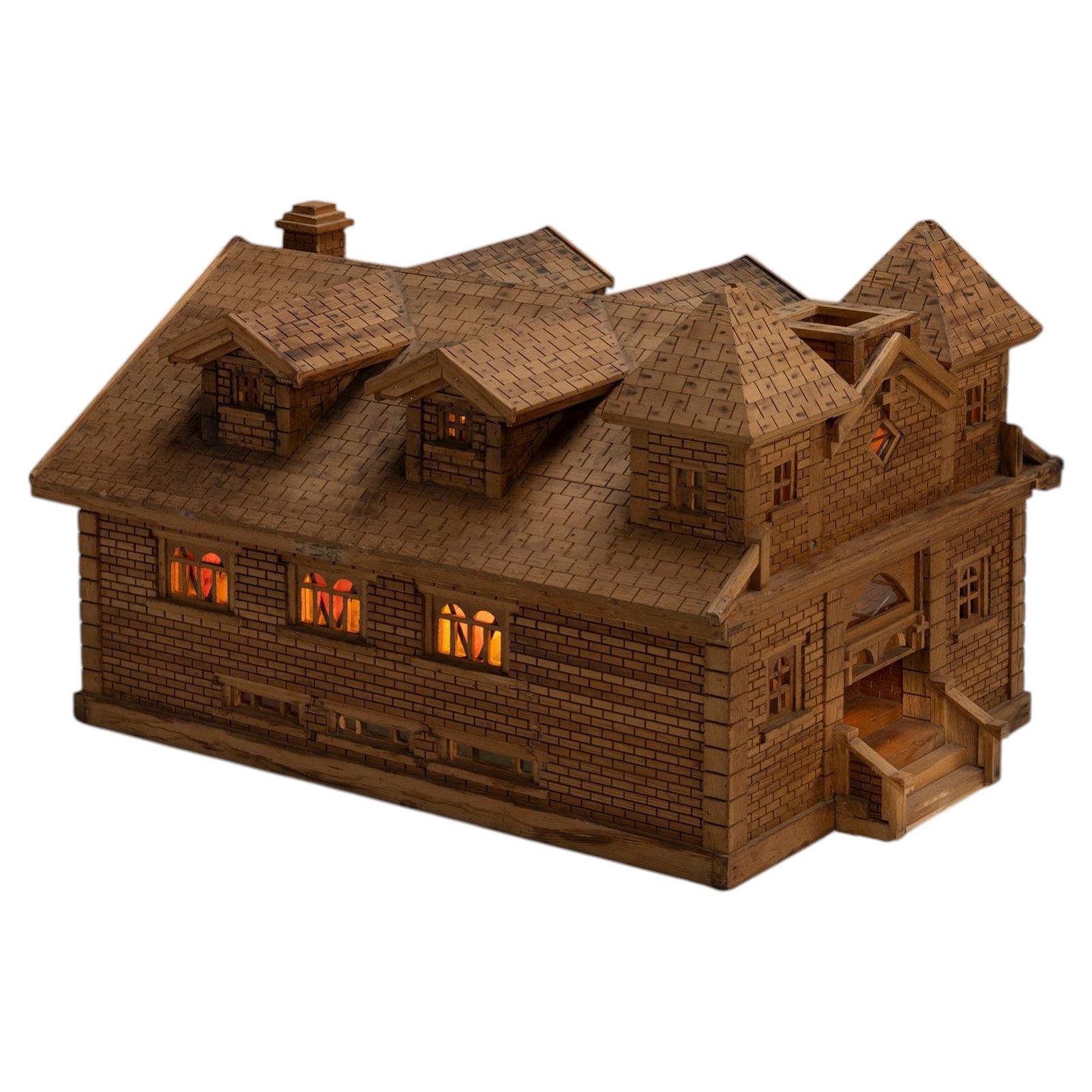 Modello di chiesa in legno di arte popolare, America, circa 1950