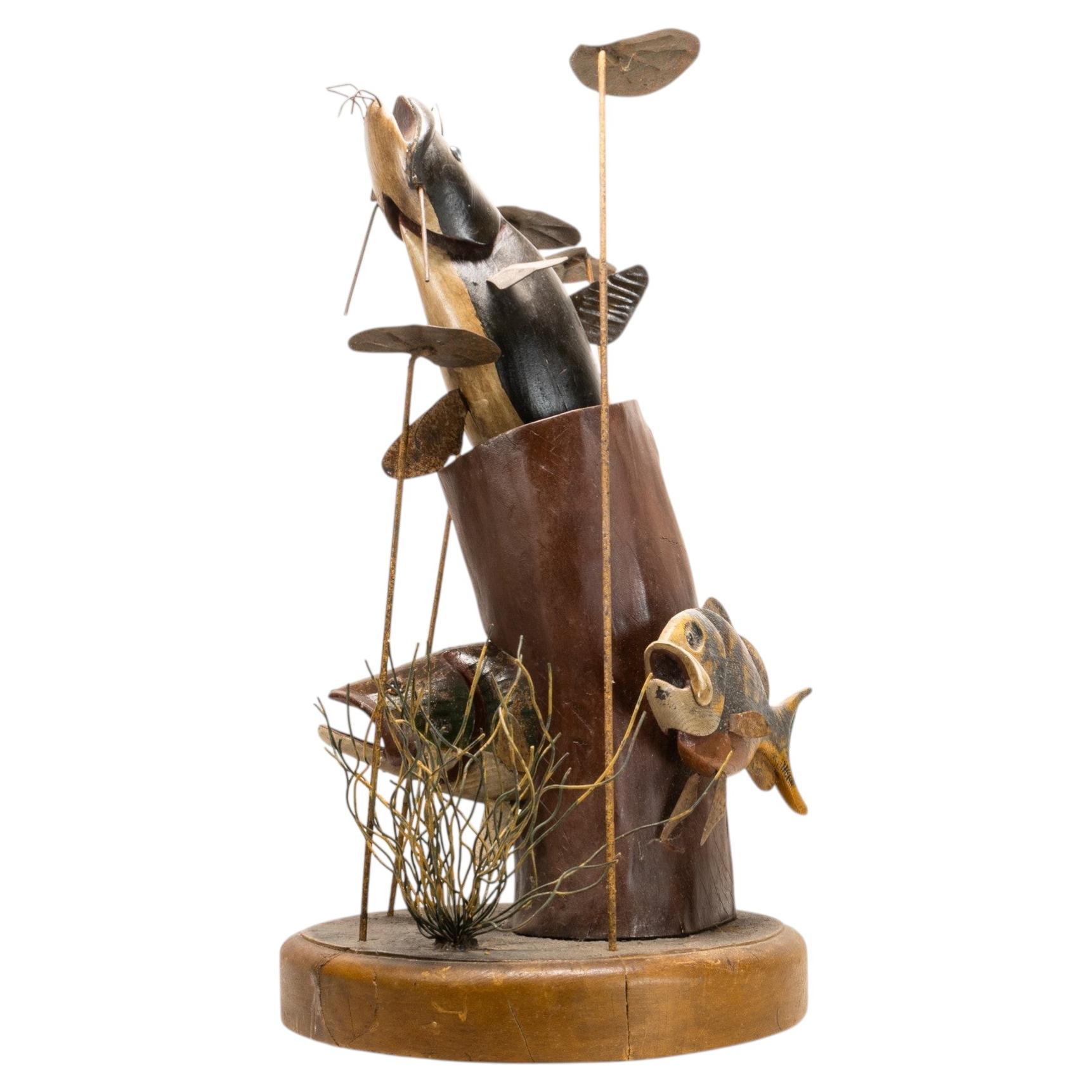 Folk Art Wooden Fish Sculpture by Robert A Francis