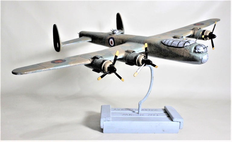 Canadian Folk Art Wooden Hand Carved and Painted WW2 Lancaster Bomber Model Airplane For Sale