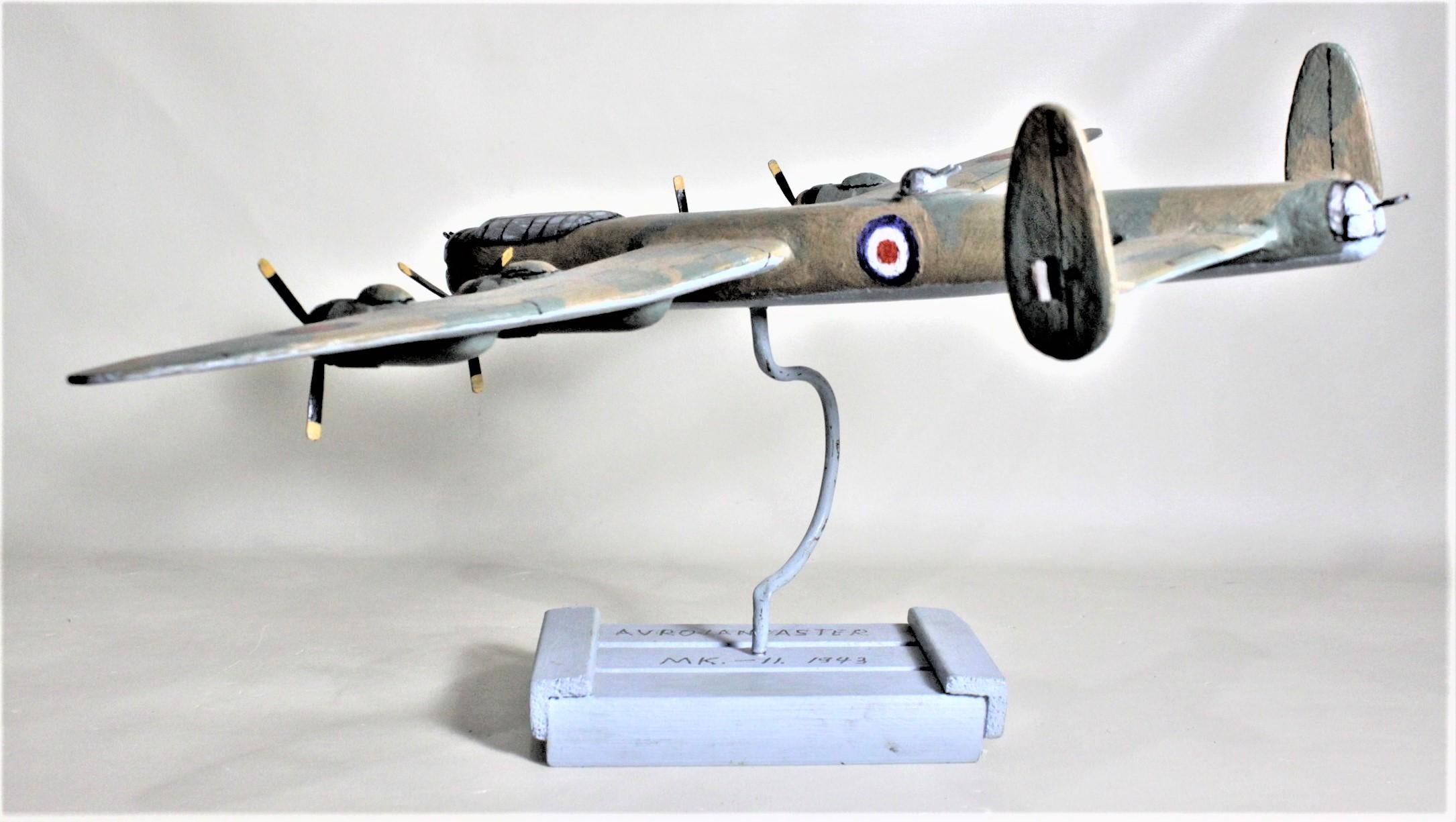 Canadian Folk Art Wooden Hand Carved and Painted WW2 Lancaster Bomber Model Airplane For Sale