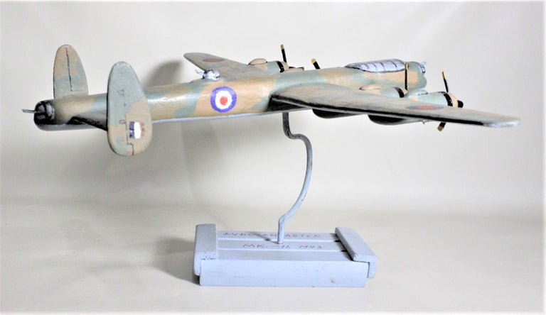Folk Art Wooden Hand Carved and Painted WW2 Lancaster Bomber Model Airplane For Sale 2