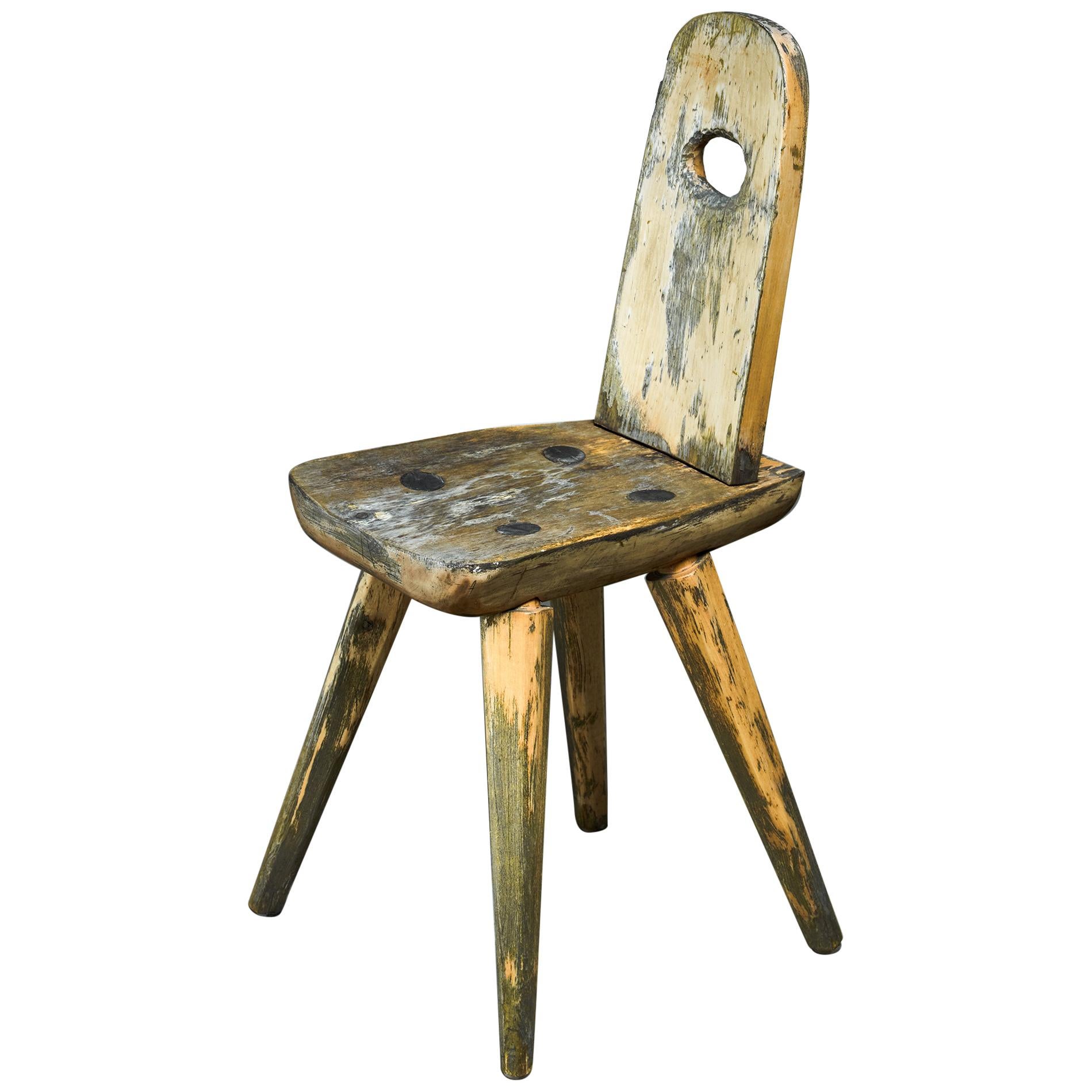 Folk Art Wooden Side Chair, Sweden, circa 1900 For Sale