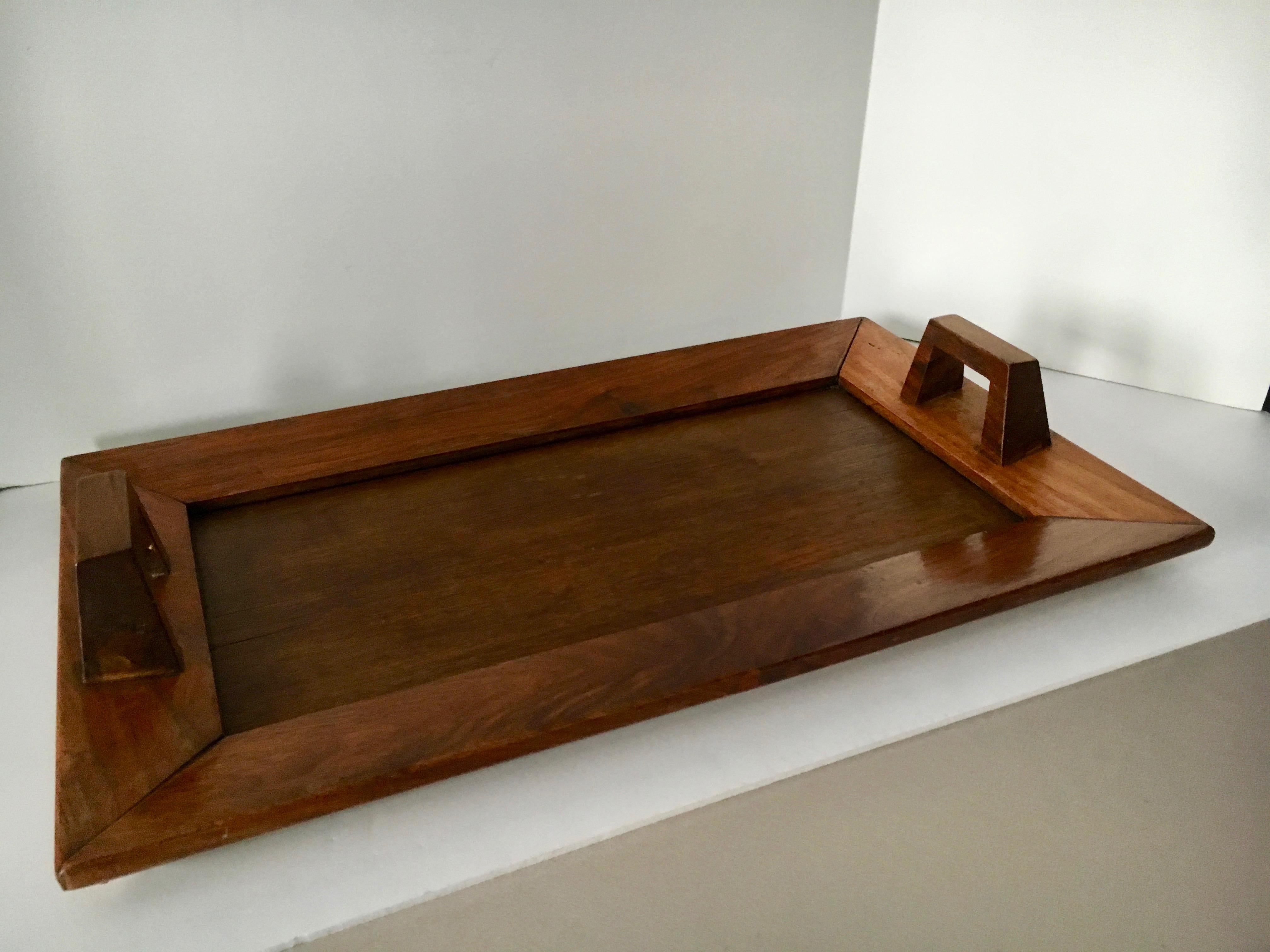 A unique handmade wood tray, simple and architectural, ready for cocktails in the garden or a center piece, to holding office supplies or kitchen items.