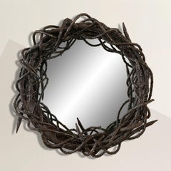 Folk Art Wrought Iron Thorny Vine Framed Mirror