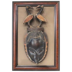 Folk Art Yaure Styled African Ivory Coast Tribal Wooden Mask Wall Sculpture (B)