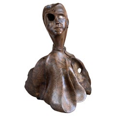 Escultura Folk Art Yew Burr Esculpida Forma Humana Tamaño Natural