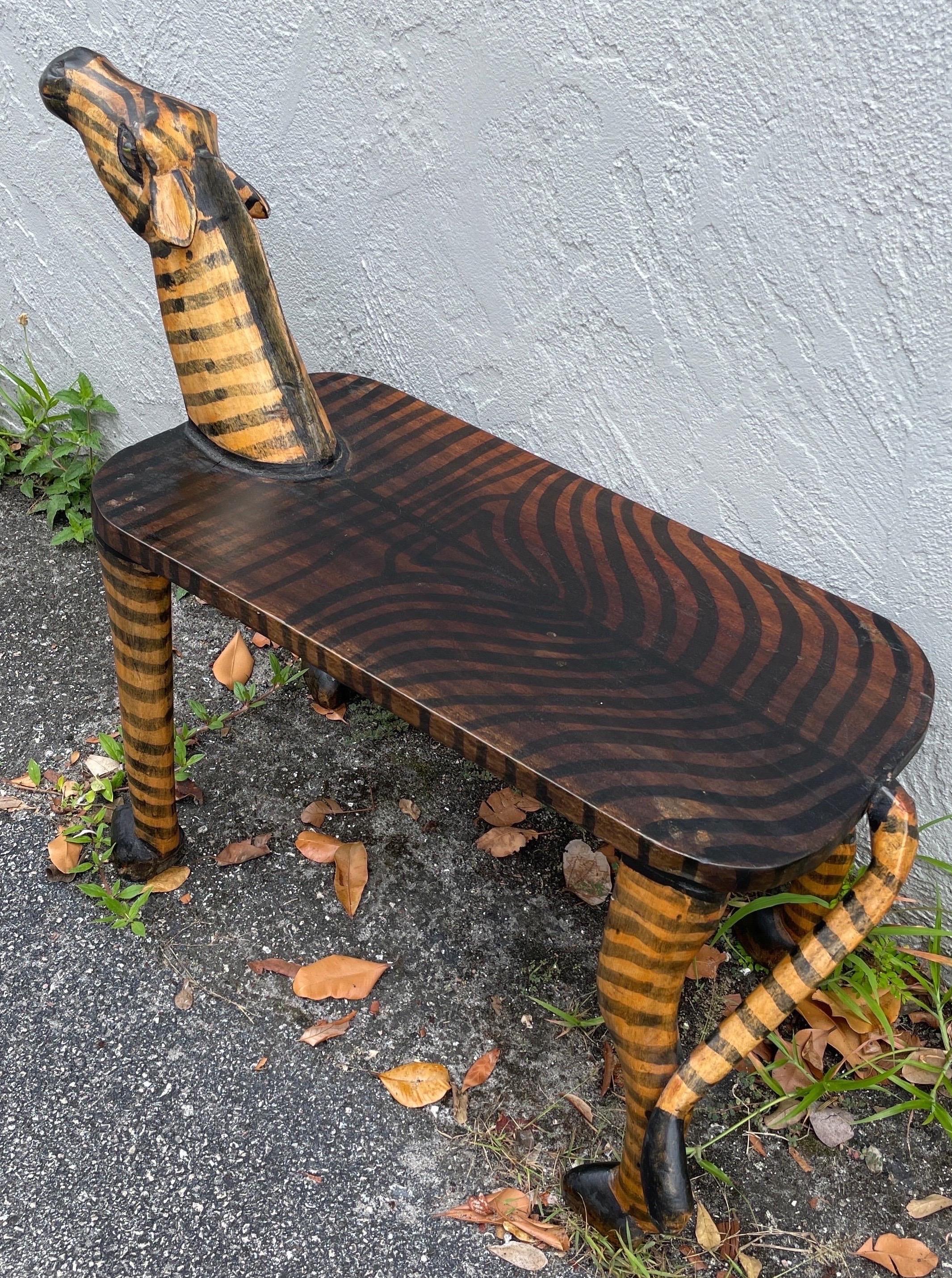 Folk Art Zebra Bench In Good Condition For Sale In West Palm Beach, FL