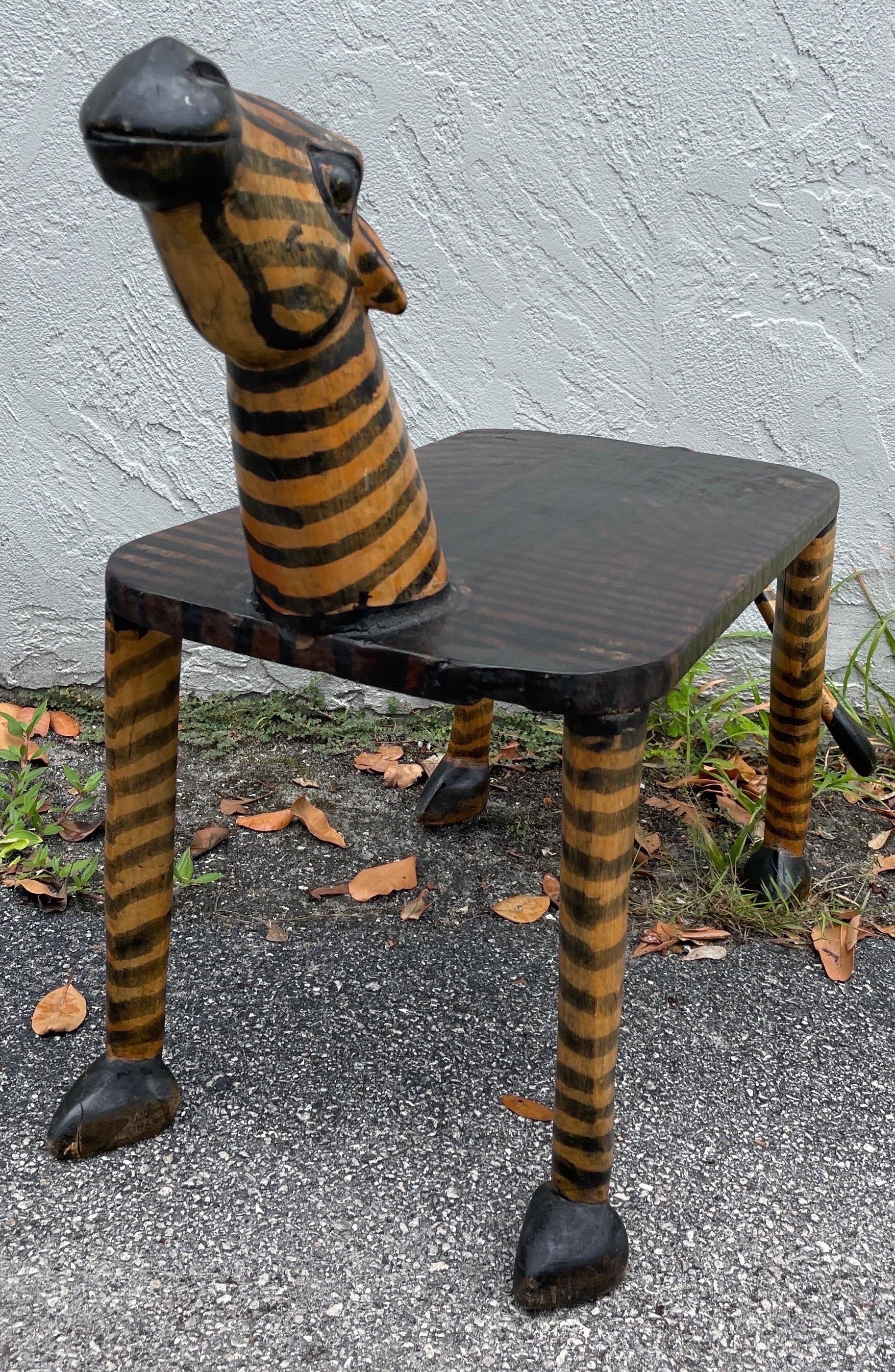 Wood Folk Art Zebra Bench For Sale