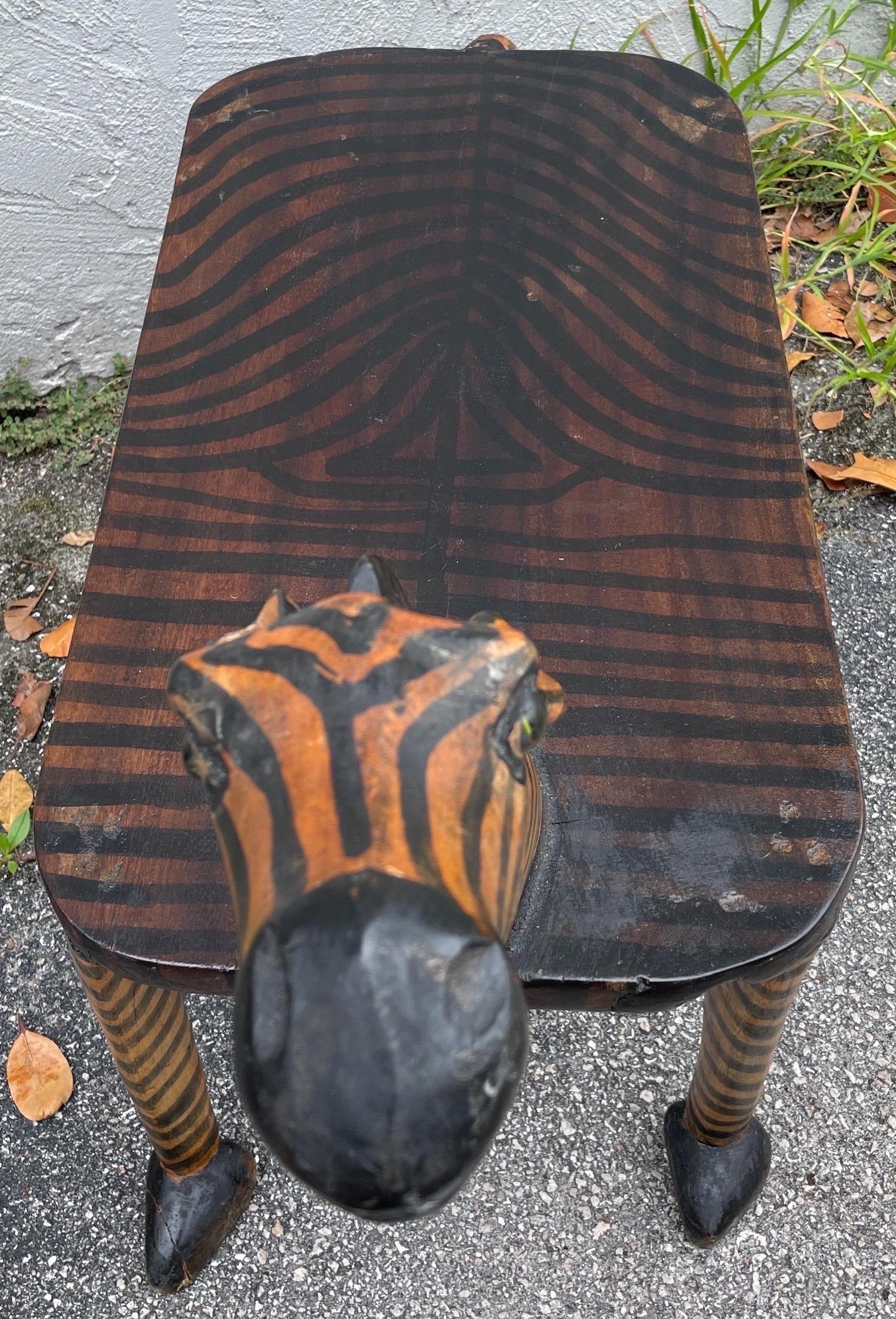 Folk Art Zebra Bench For Sale 1