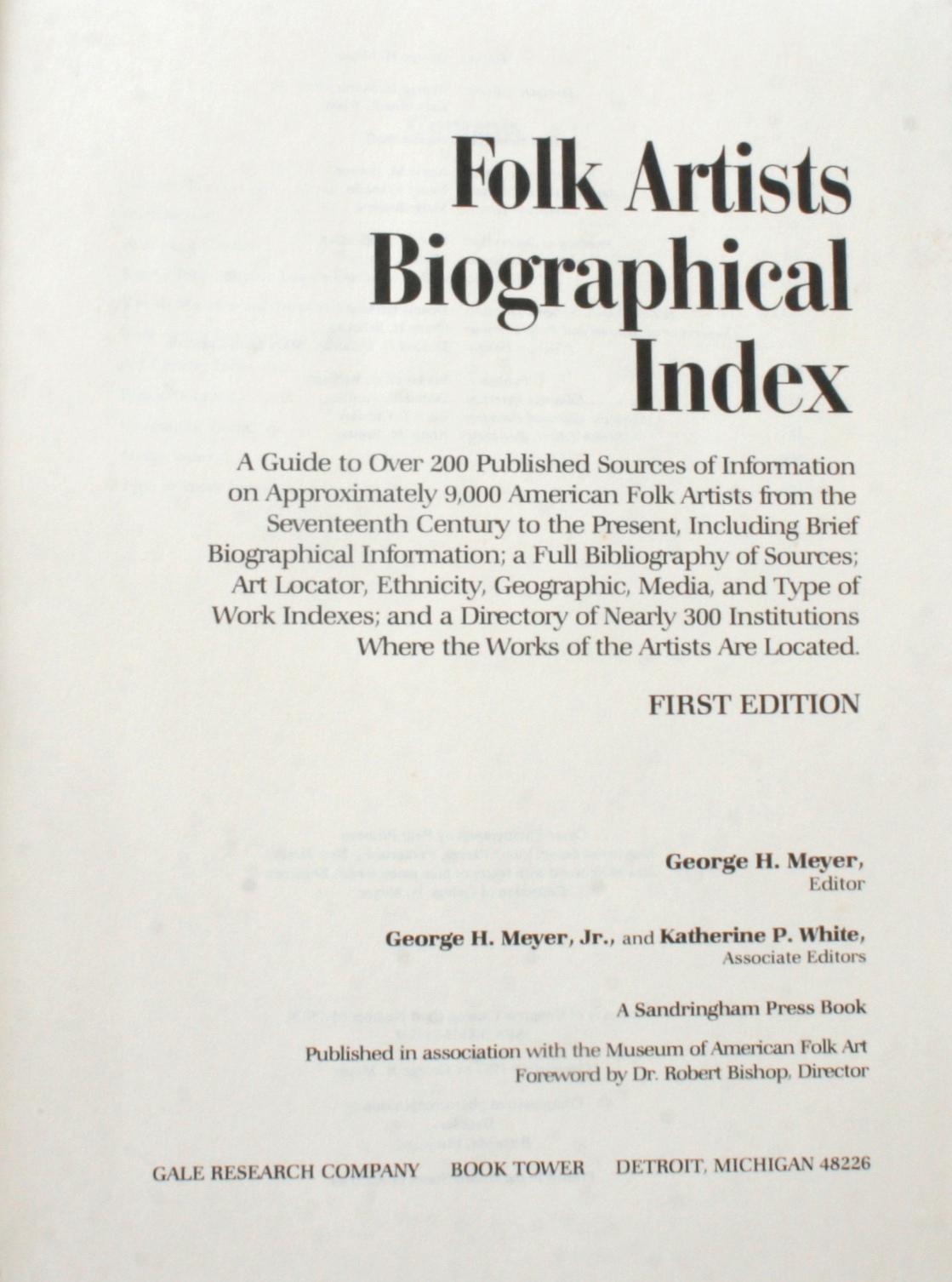 American Folk Artists Biographical Index, First Edition For Sale
