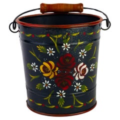 Vintage Folk Bargeware Painted Toleware Bucket