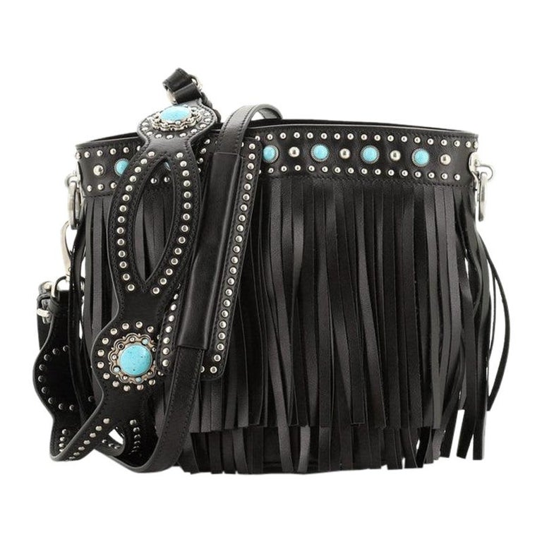 Folk Bucket Bag Embellished City Calfskin with Fringe Medium at 1stDibs brown leather bucket bag