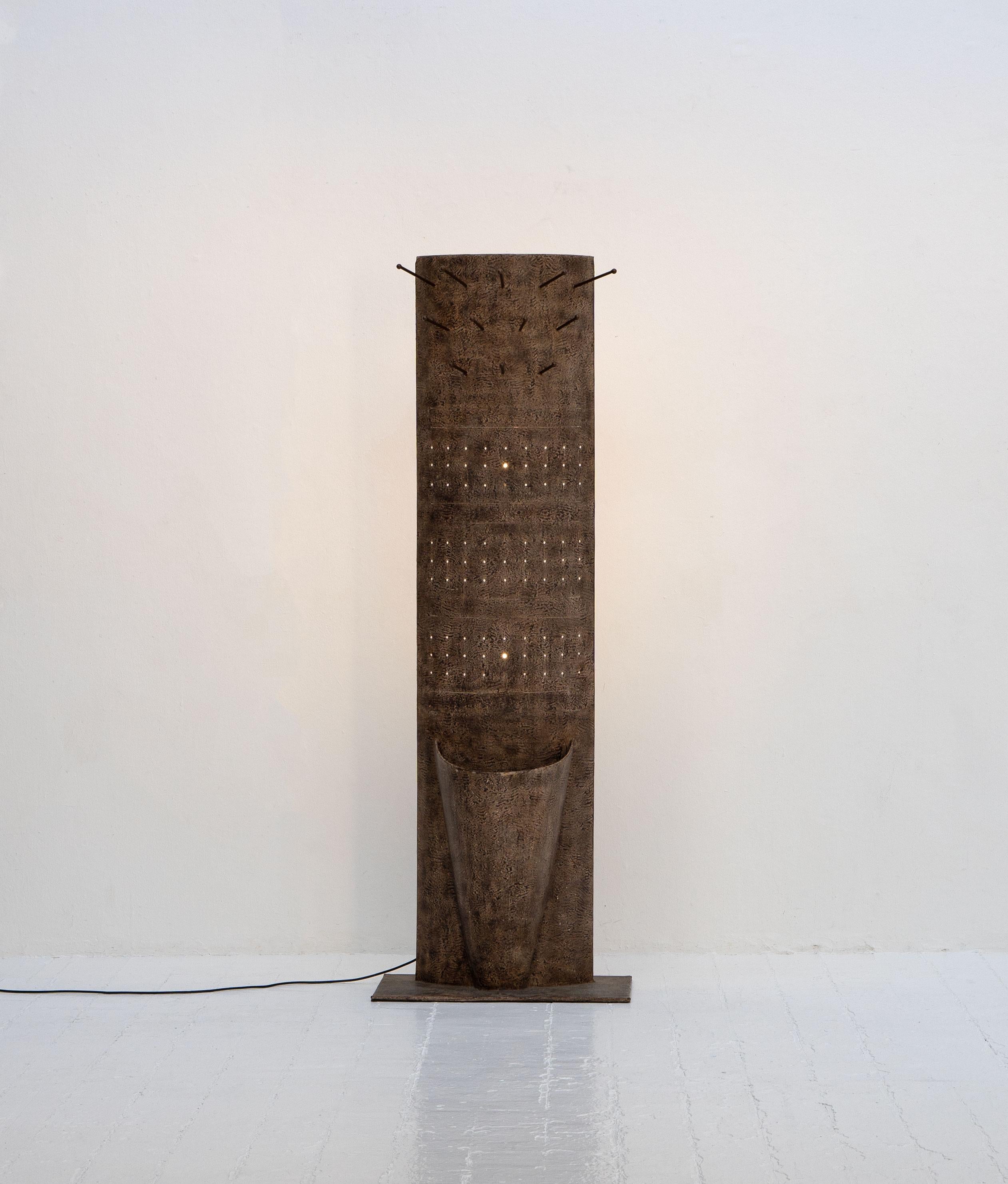 French Folk Craft Brutalist Hall Stand / Floor Lamp, c.1980 For Sale