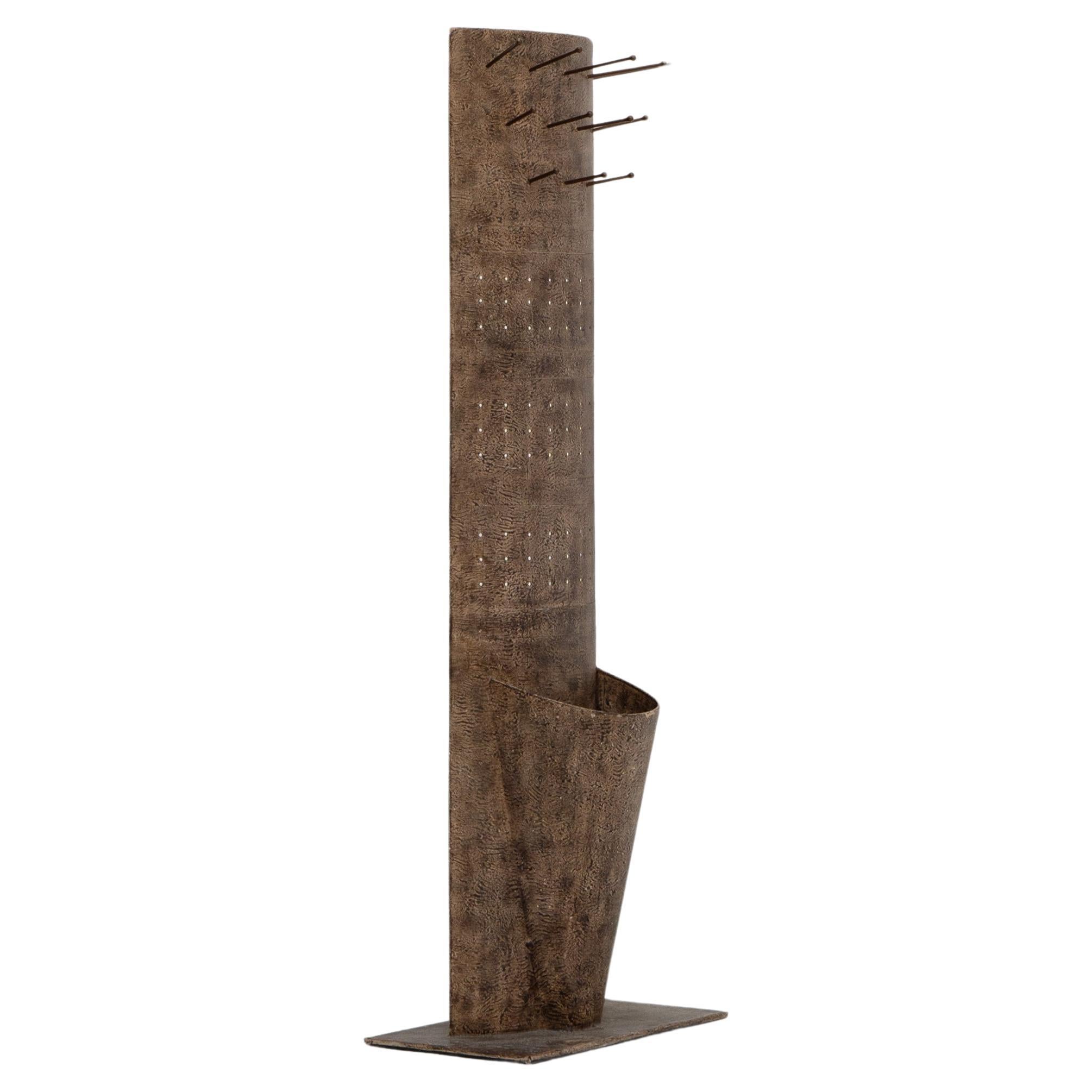 Folk Craft Brutalist Hall Stand / Floor Lamp, c.1980 For Sale