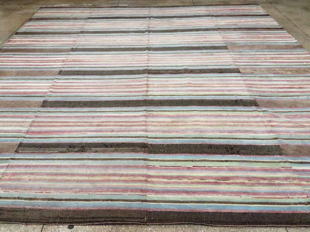 Folk Mid-20th Century Handmade Square Room Size American Rag Rug In Excellent Condition In New York, NY