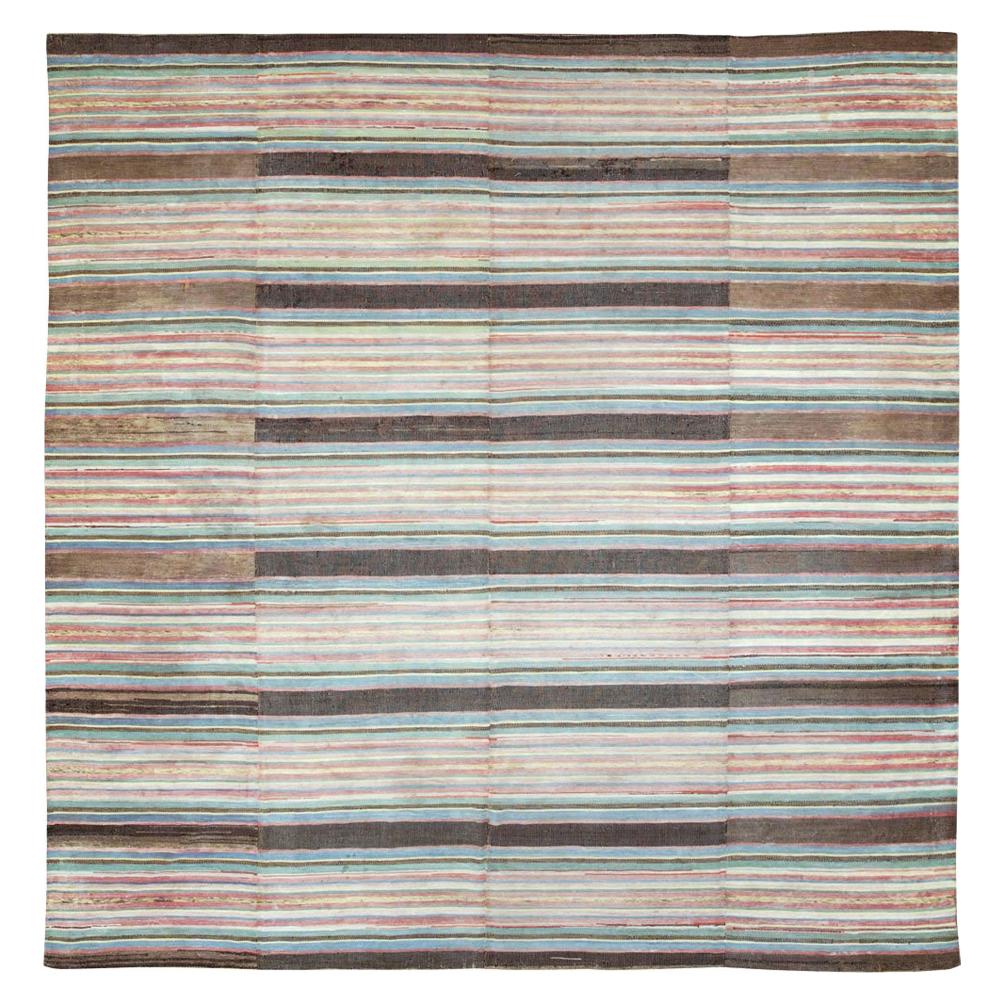 Folk Mid-20th Century Handmade Square Room Size American Rag Rug