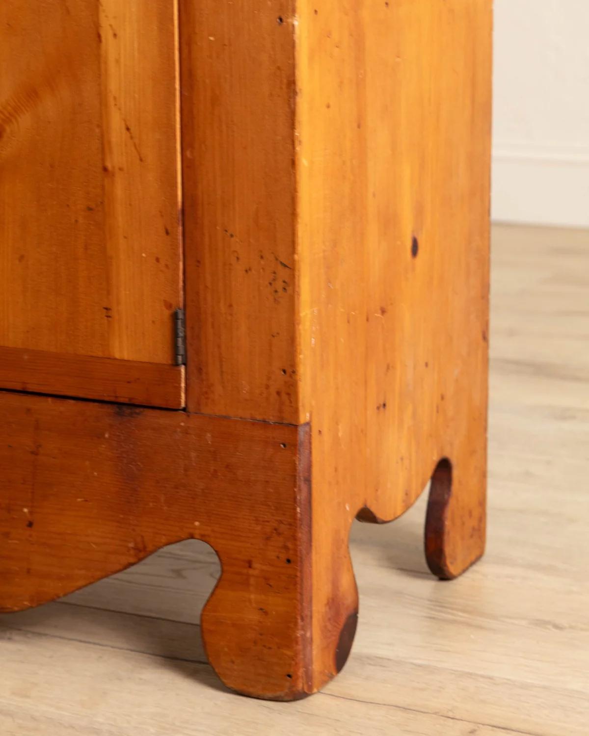 Hand-Crafted Folk Pine Stepback Hutch With Paneled Back, 1940'S For Sale