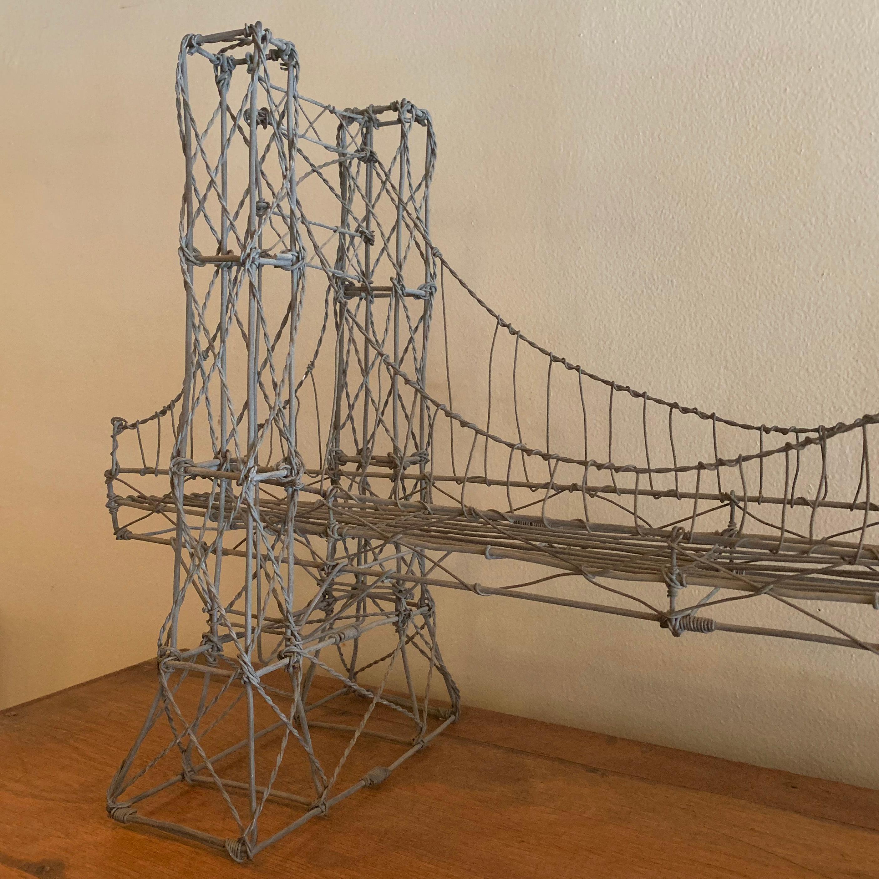 20th Century Folk Street Art Wire Bridge Sculpture
