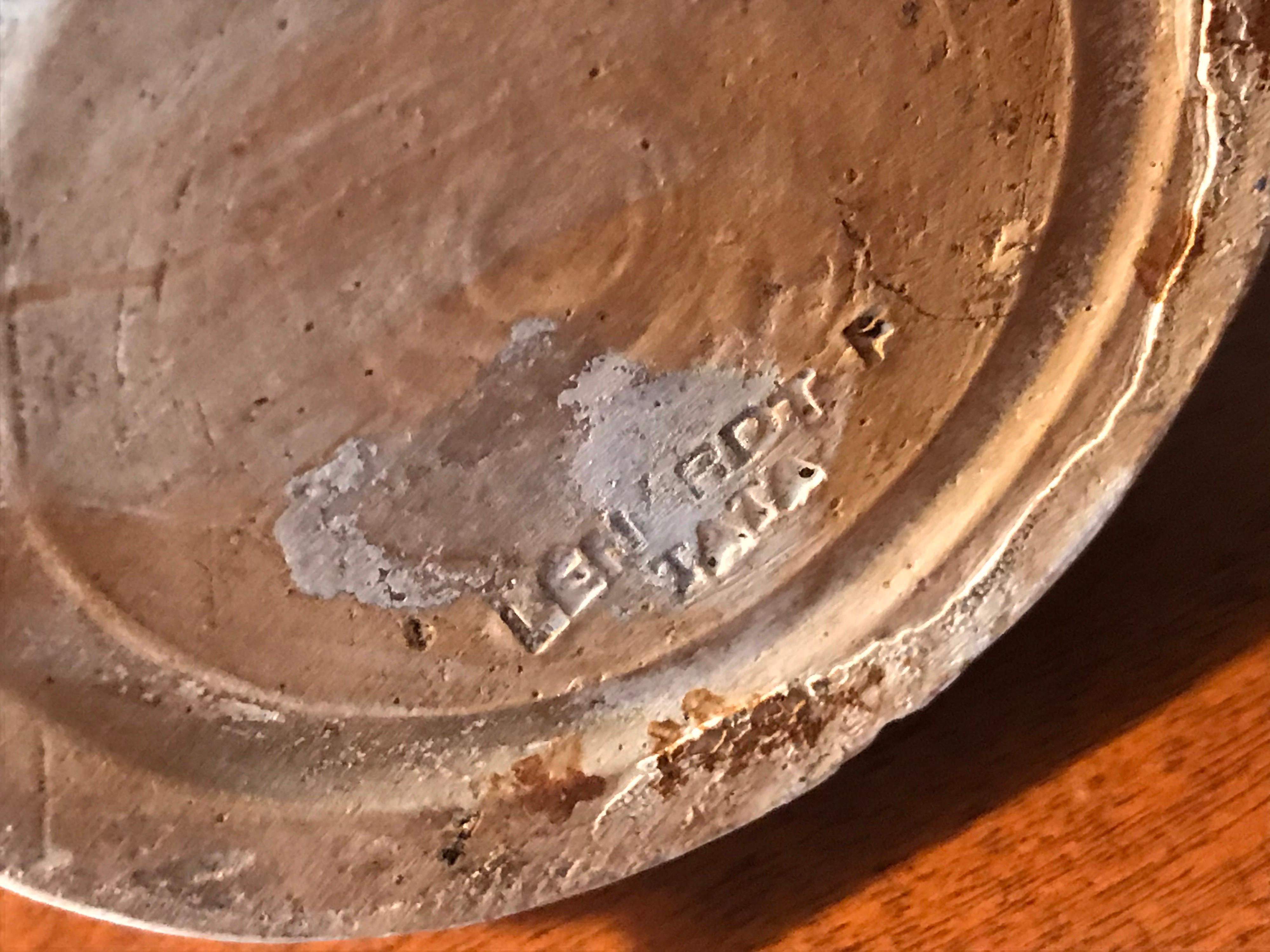 Hungarian Folk Vase Ceramic Pottery Vase with Wear Marks, Marked 'Tata Lénárd' For Sale