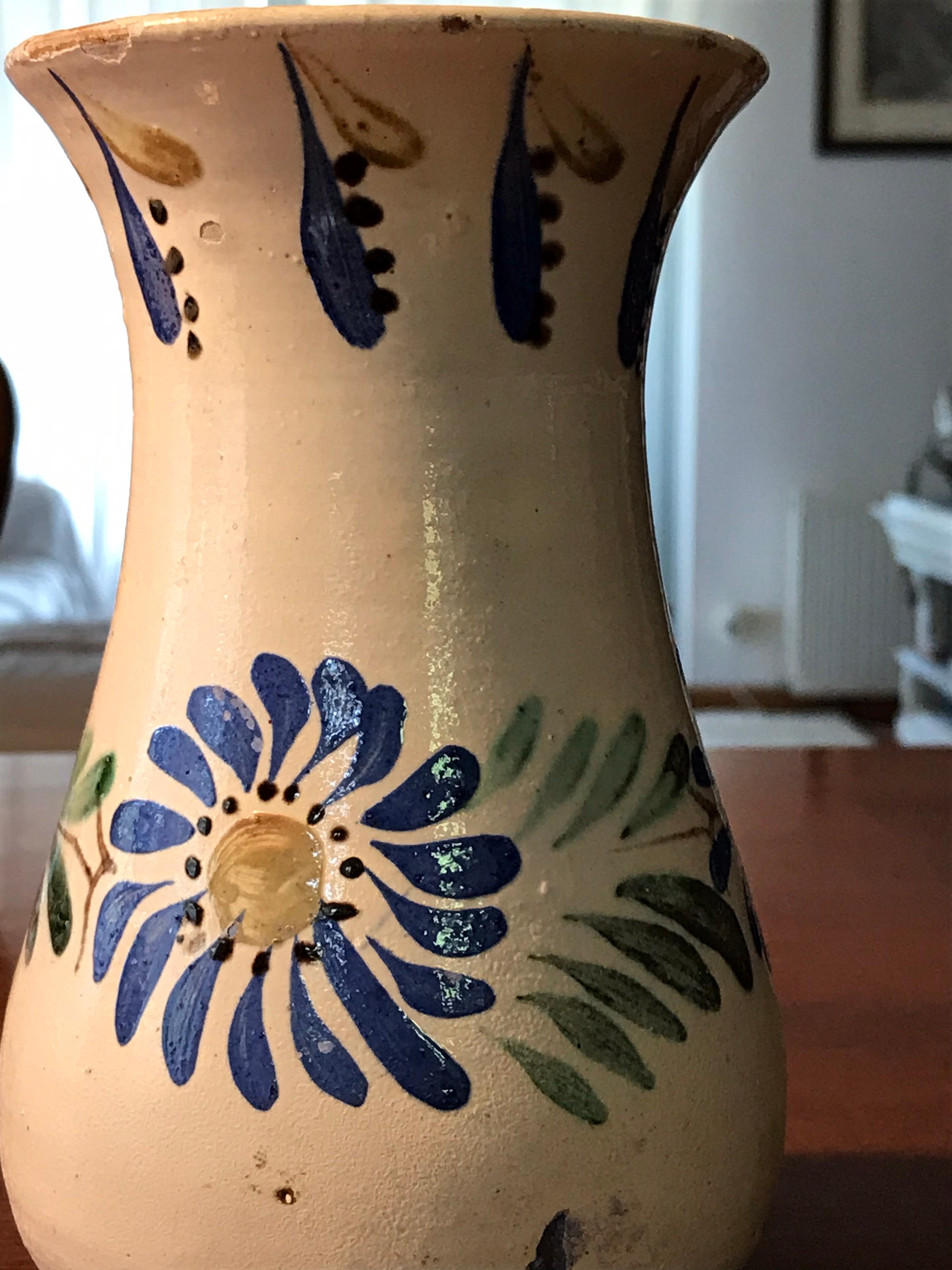 Folk Vase Ceramic Pottery Vase with Wear Marks, Marked 'Tata Lénárd' For Sale 1