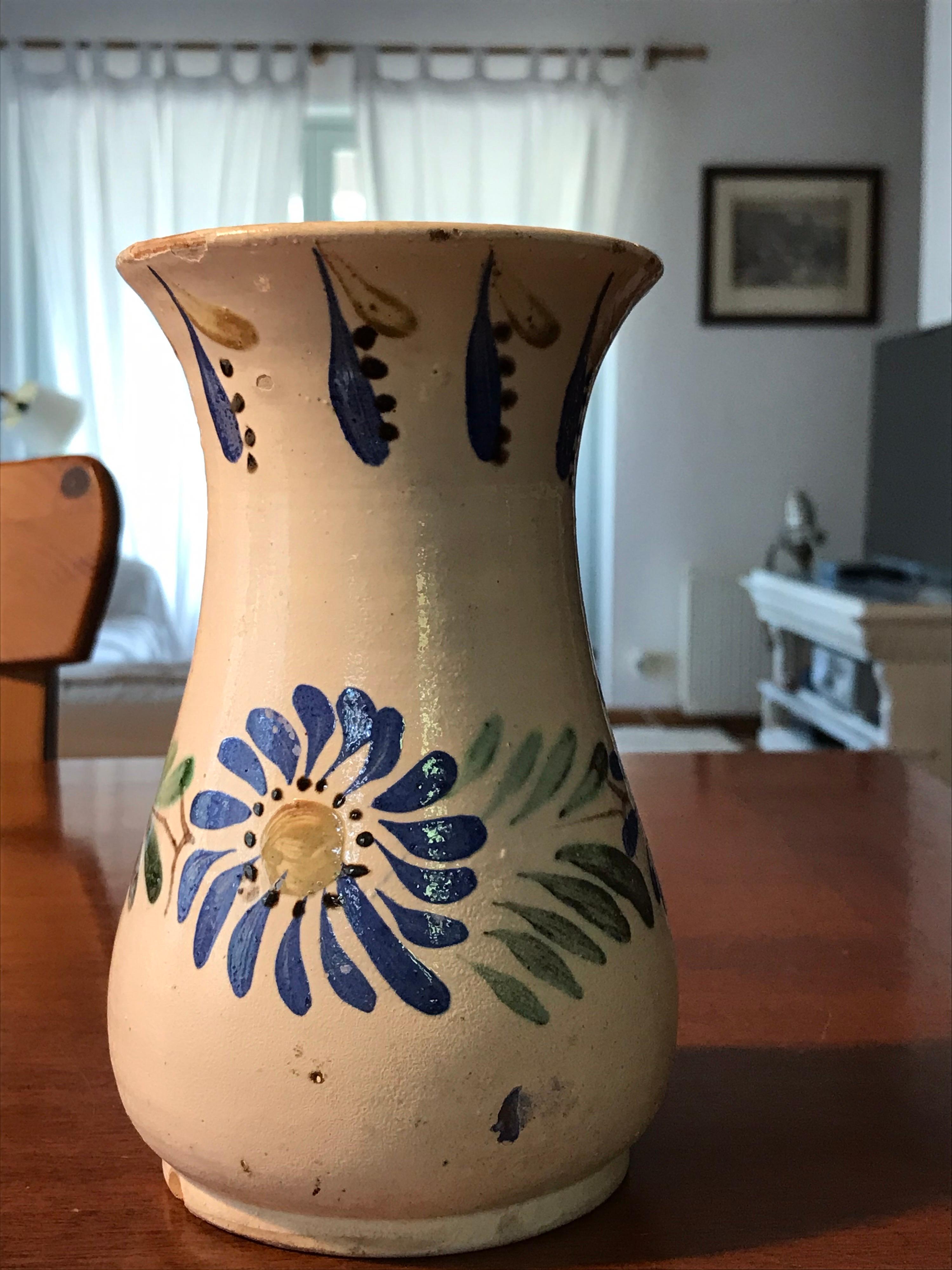 Folk Vase Ceramic Pottery Vase with Wear Marks, Marked 'Tata Lénárd' For Sale 2