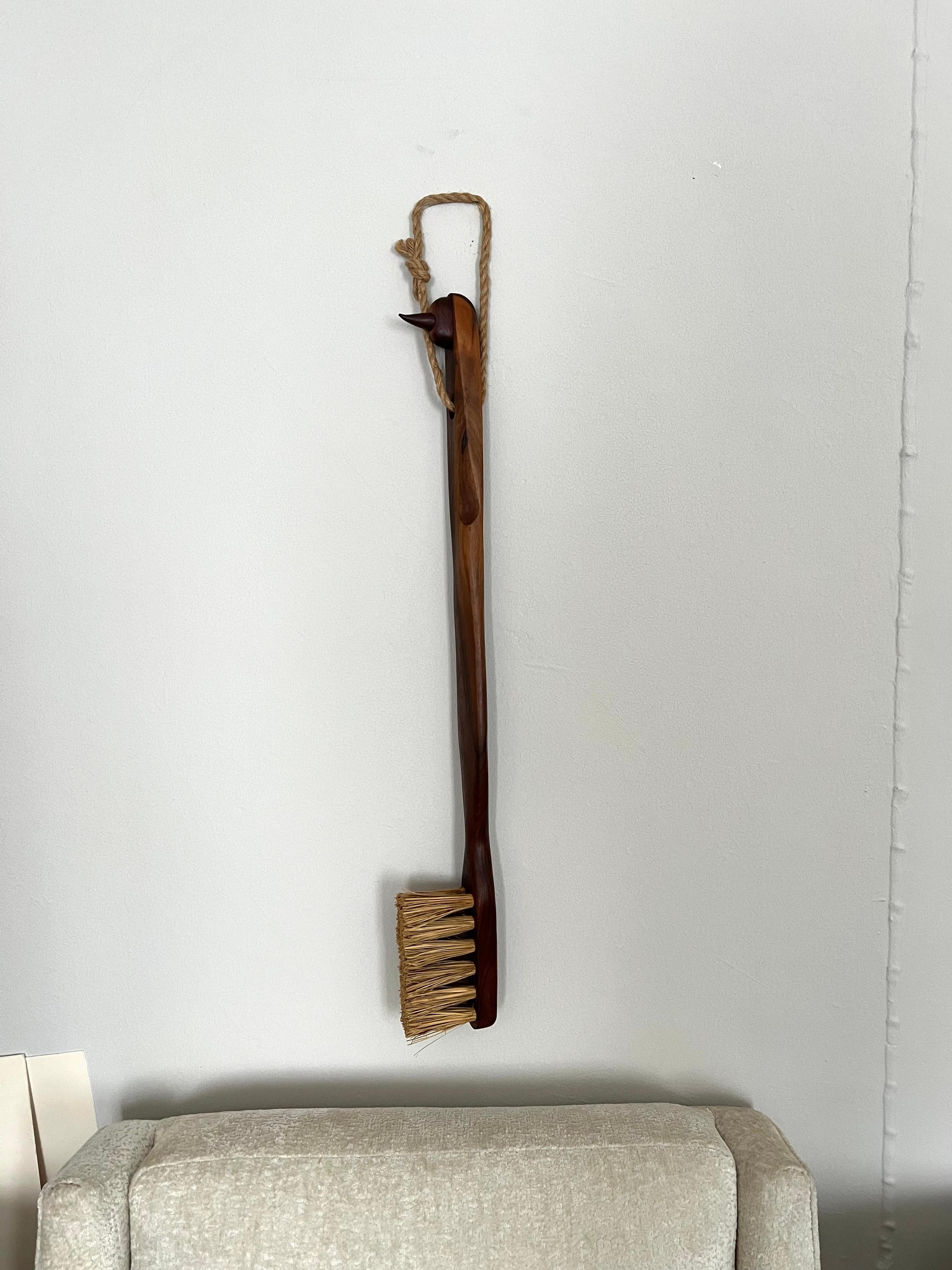 Folkart Hand Carved Oversized Wooden Toothbrush with Rope For Sale 8