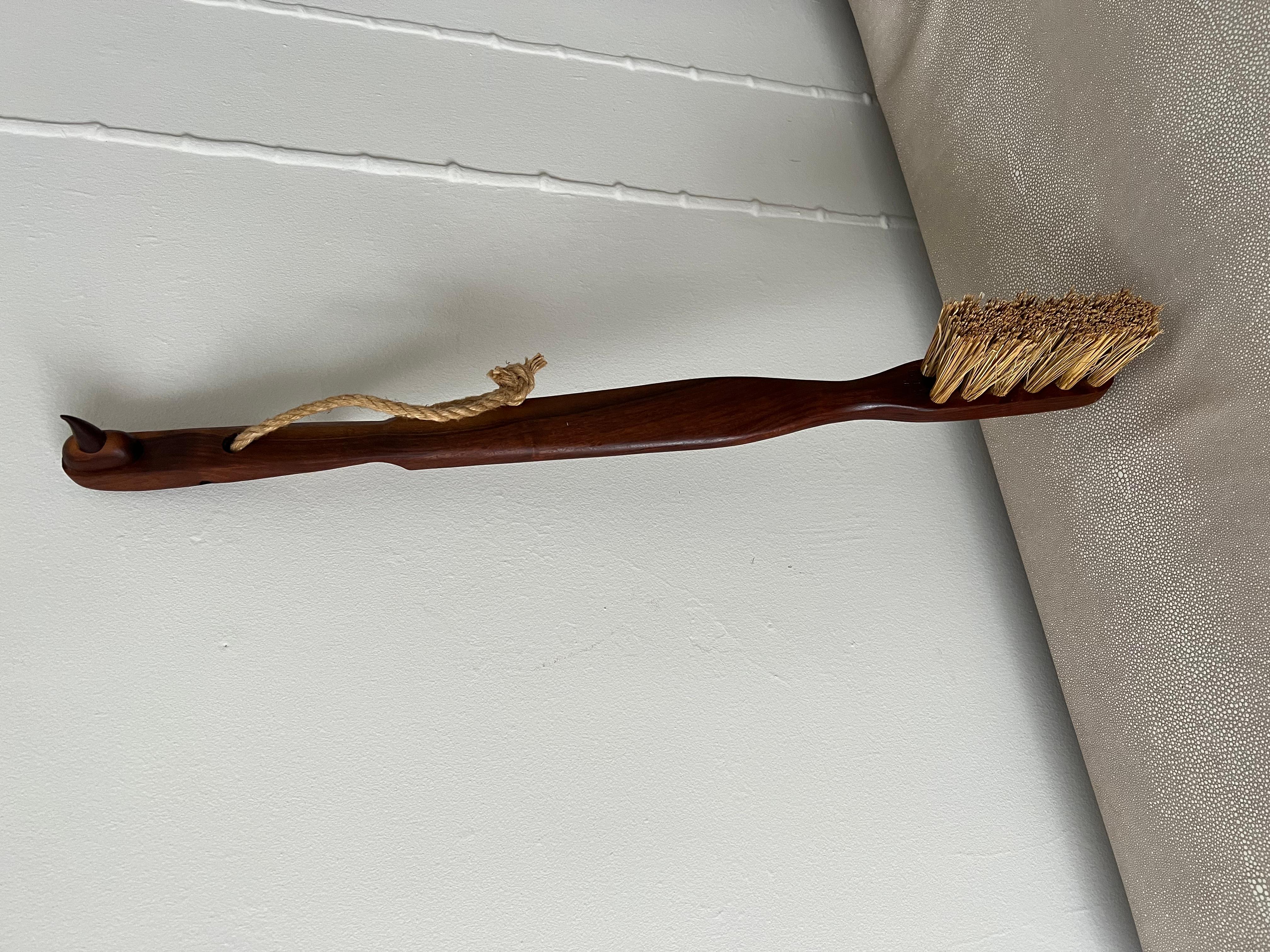 20th Century Folkart Hand Carved Oversized Wooden Toothbrush with Rope For Sale