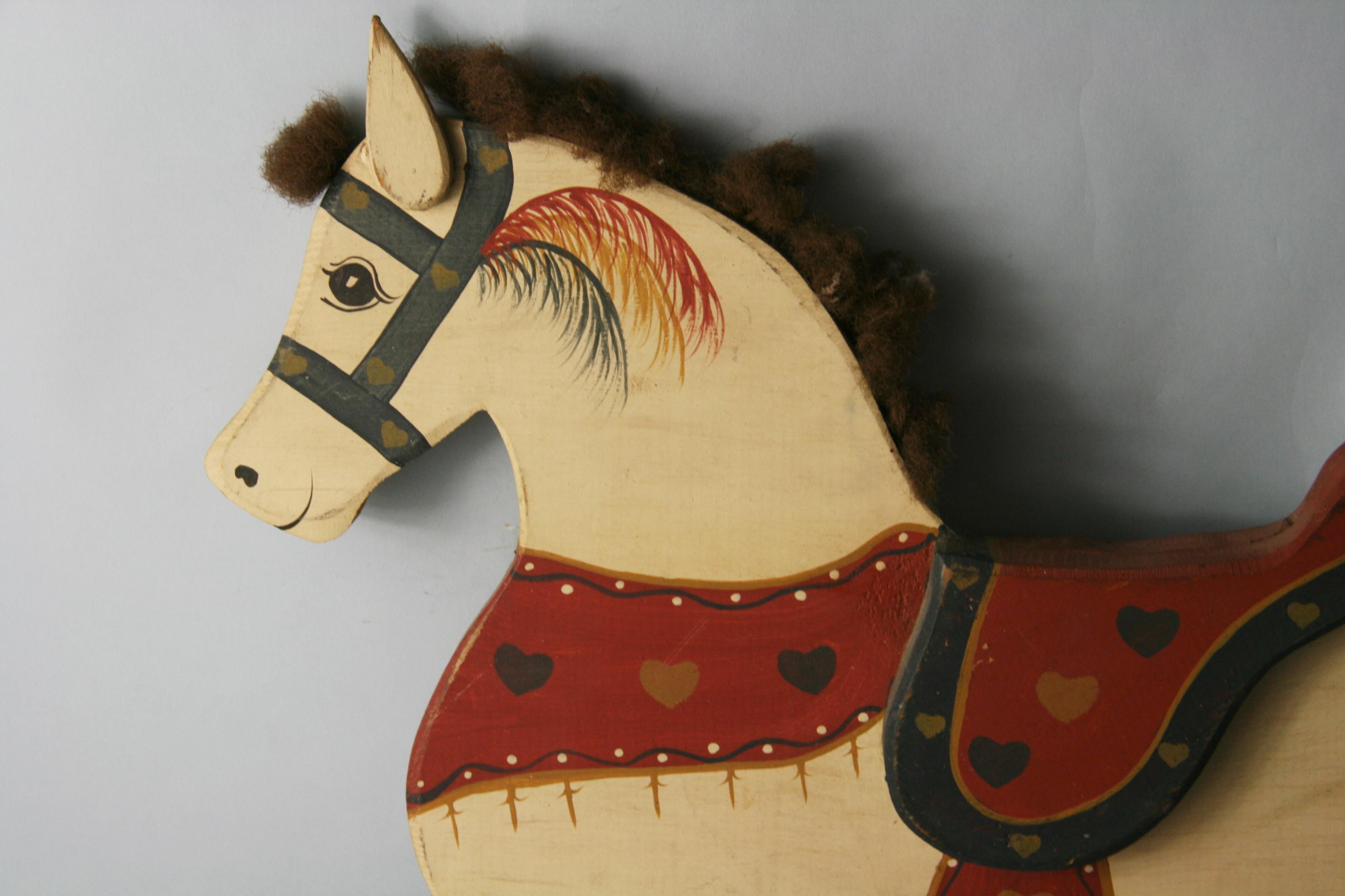 FolkArt Hand Made Horse Wall Sculpture In Good Condition For Sale In Douglas Manor, NY