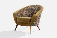 Folke Jansson, Loungesessel, Stoff, Teakholz, Messing, Schweden, 1950er Jahre