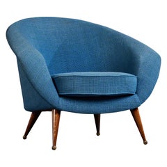 Folke Jansson, sillón, tela, madera, latón, Suecia, década de 1950