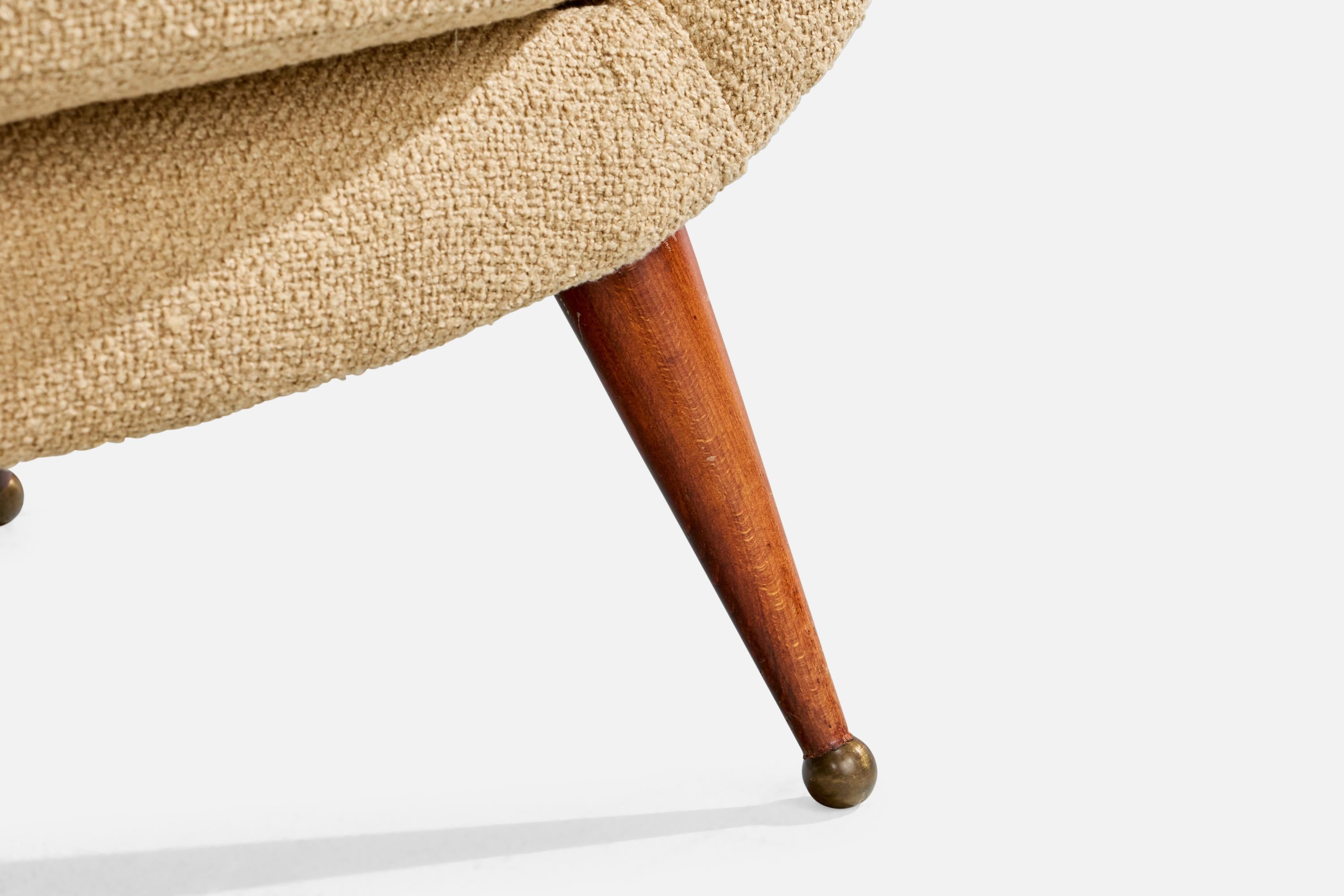 Folke Jansson, chaises longues, tissu, teck, laiton, Suède, années 1950 en vente 5