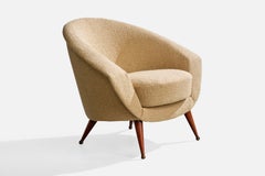 Folke Jansson, Lounge Chairs, Fabric, Teak, Brass, Sweden, 1950s