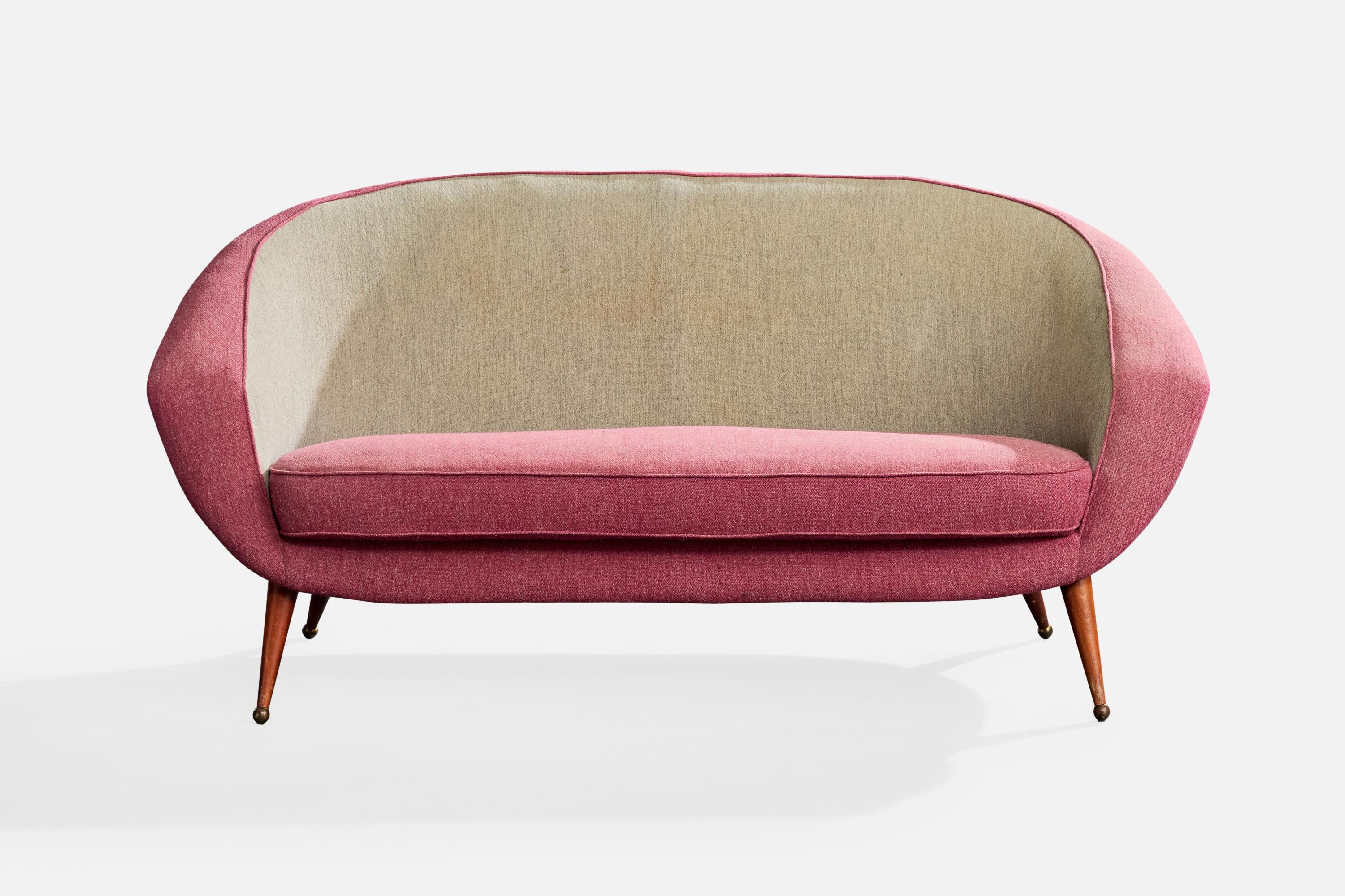 Folke Jansson, Sofa, Fabric, Teak, Brass, Sweden, 1950s Moderno de mediados de siglo en venta