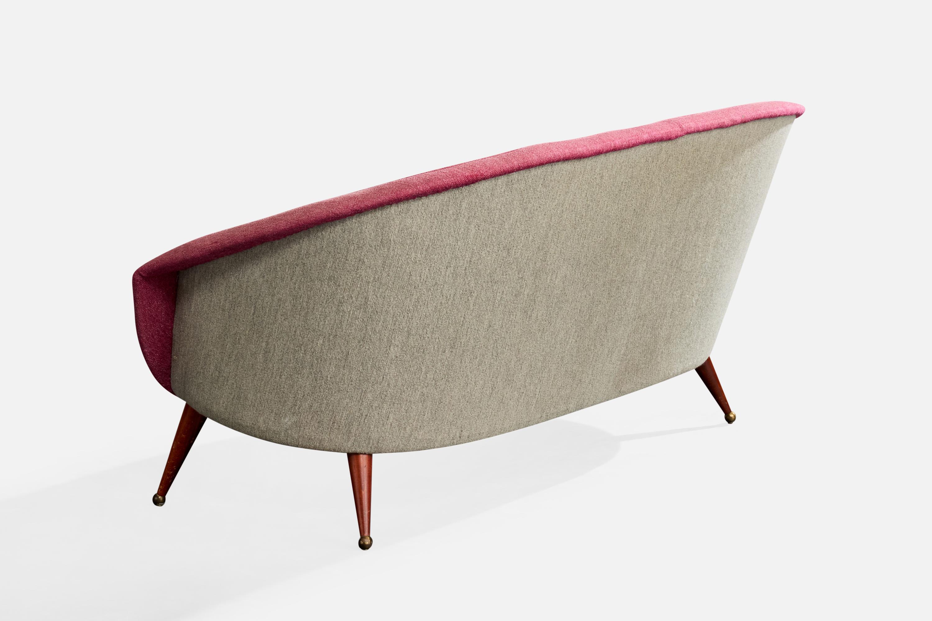 Folke Jansson, Sofa, Fabric, Teak, Brass, Sweden, 1950s Sueco en venta