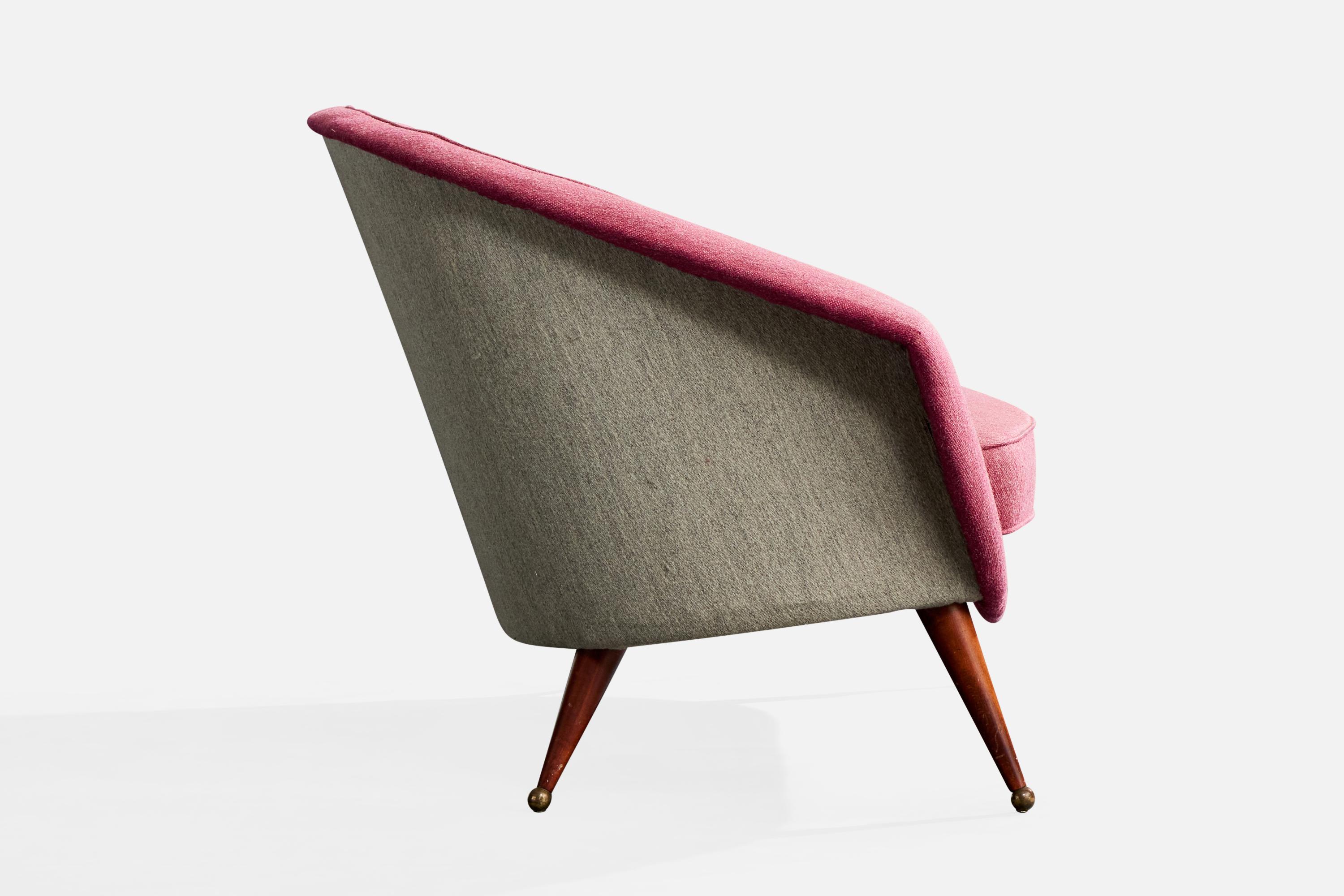 Folke Jansson, Sofa, Fabric, Teak, Brass, Sweden, 1950s mediados del siglo XX en venta