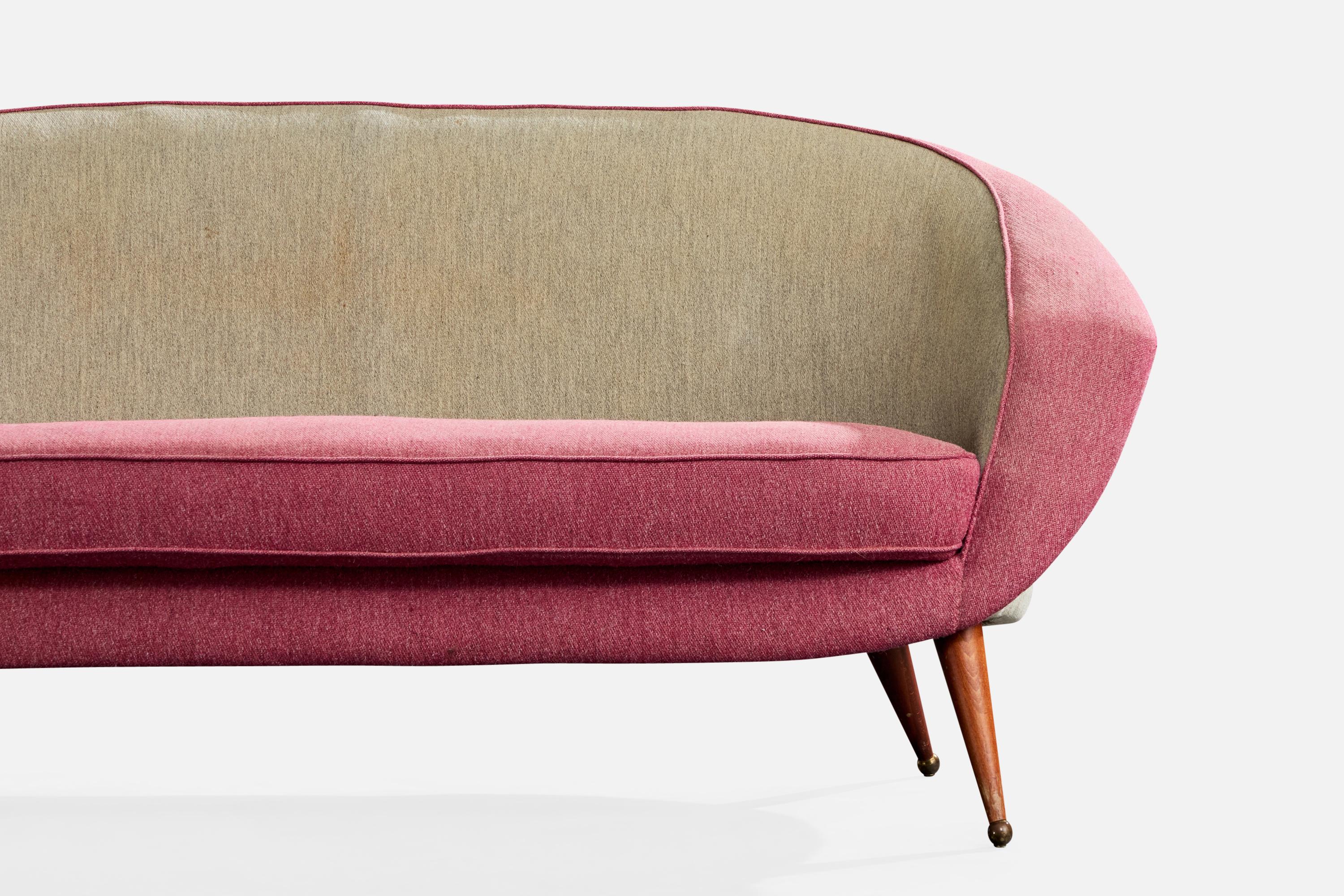 Folke Jansson, Sofa, Fabric, Teak, Brass, Sweden, 1950s en venta 1