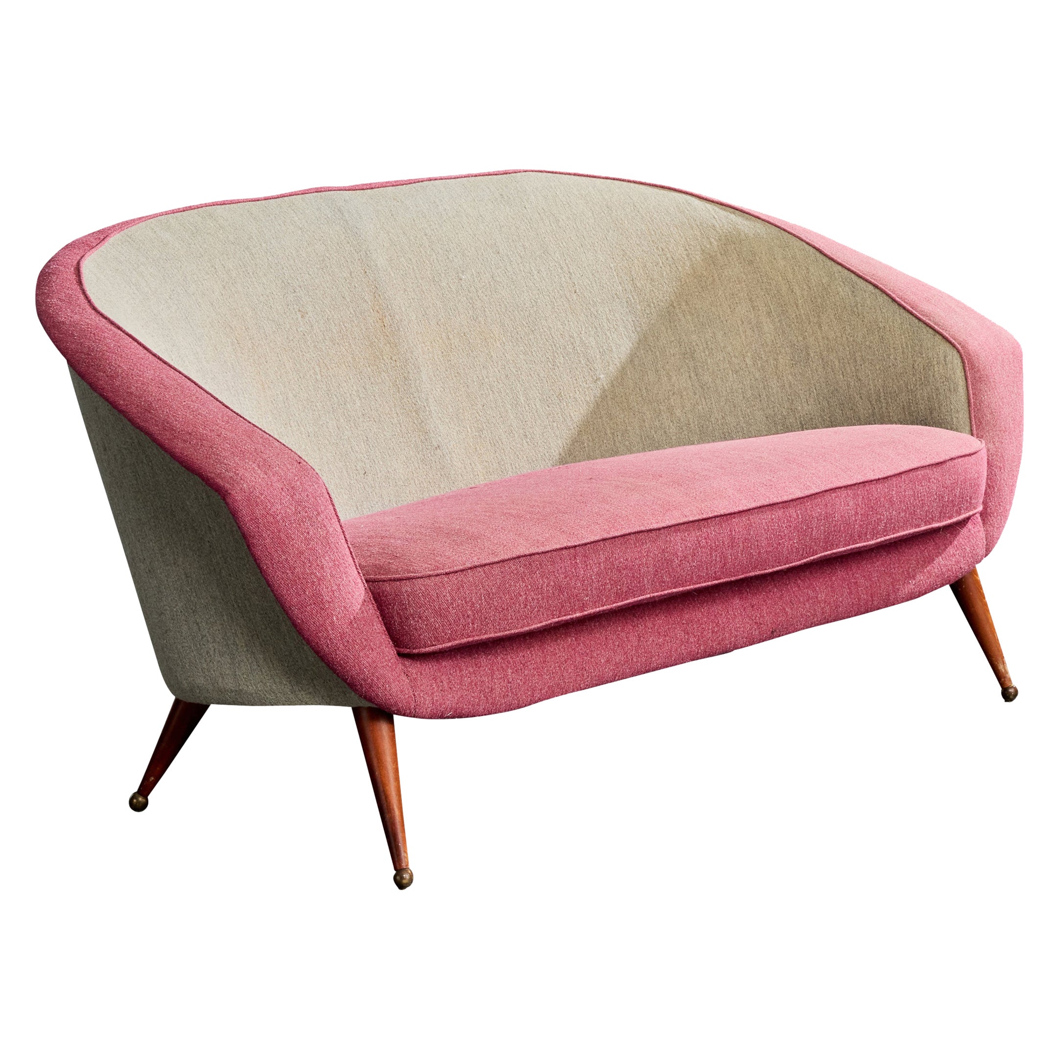 Folke Jansson, Sofa, Fabric, Teak, Brass, Sweden, 1950s en venta