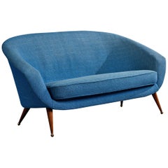 Folke Jansson, canapé, tissu, bois, laiton, Suède, années 1950