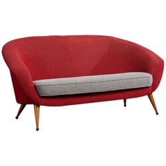Folke Jansson, canapé, tissu, bois, laiton, Suède, années 1950