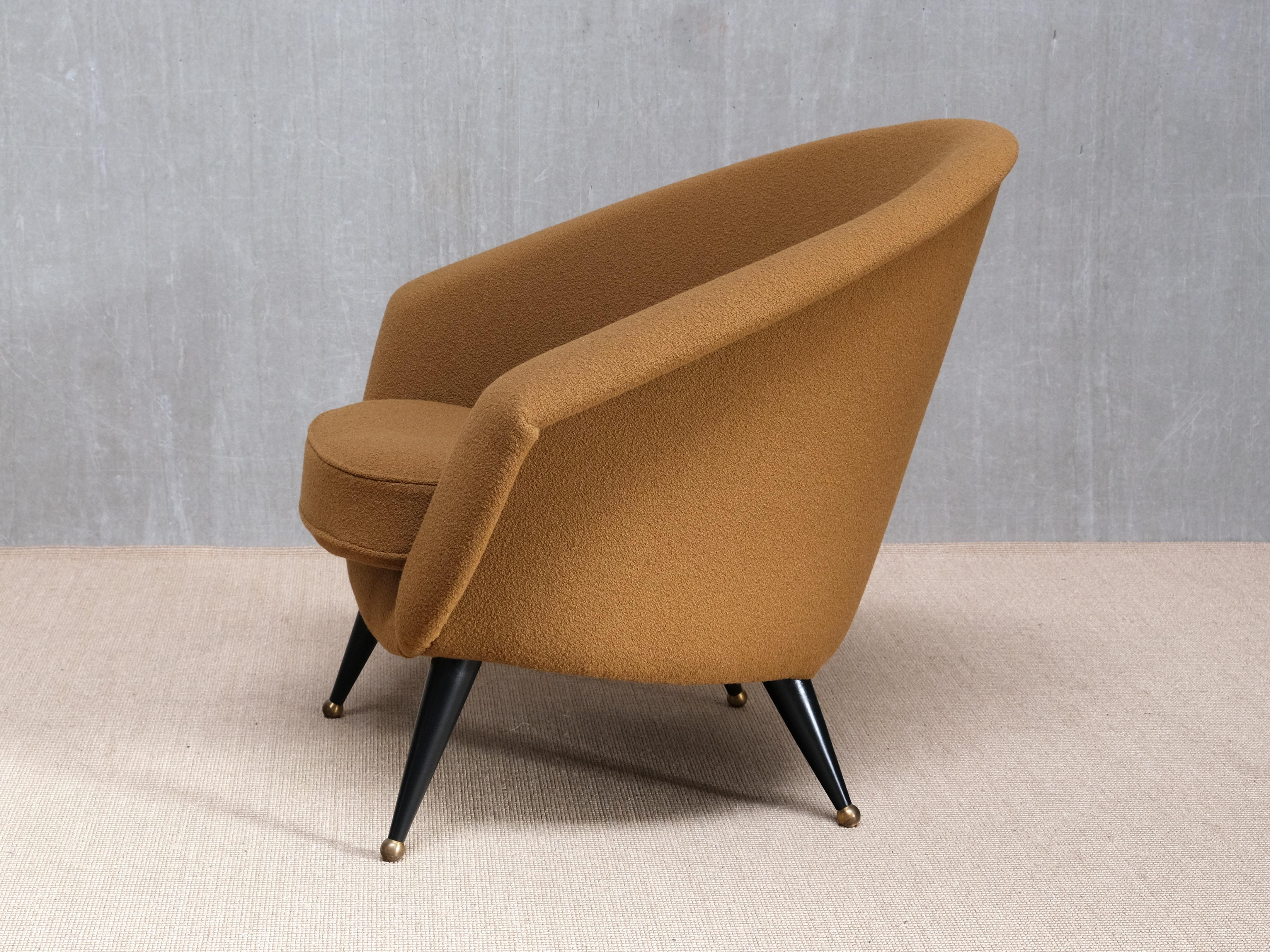 Sillón 'Tellus' de Folke Jansson en bouclé de lana ocre, SM Wincrantz, Suecia, años 50 6