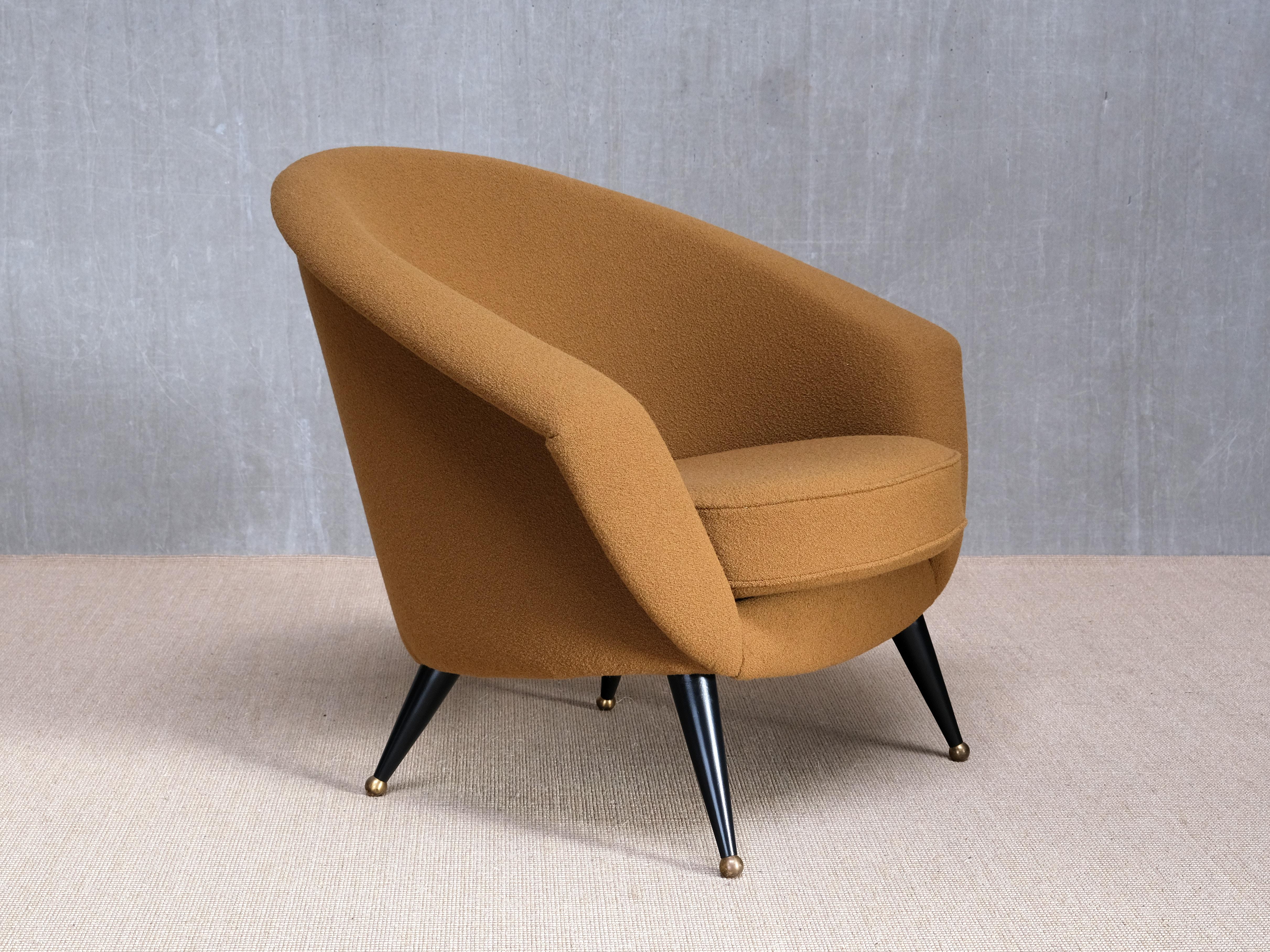 Sillón 'Tellus' de Folke Jansson en bouclé de lana ocre, SM Wincrantz, Suecia, años 50 Escandinavo moderno