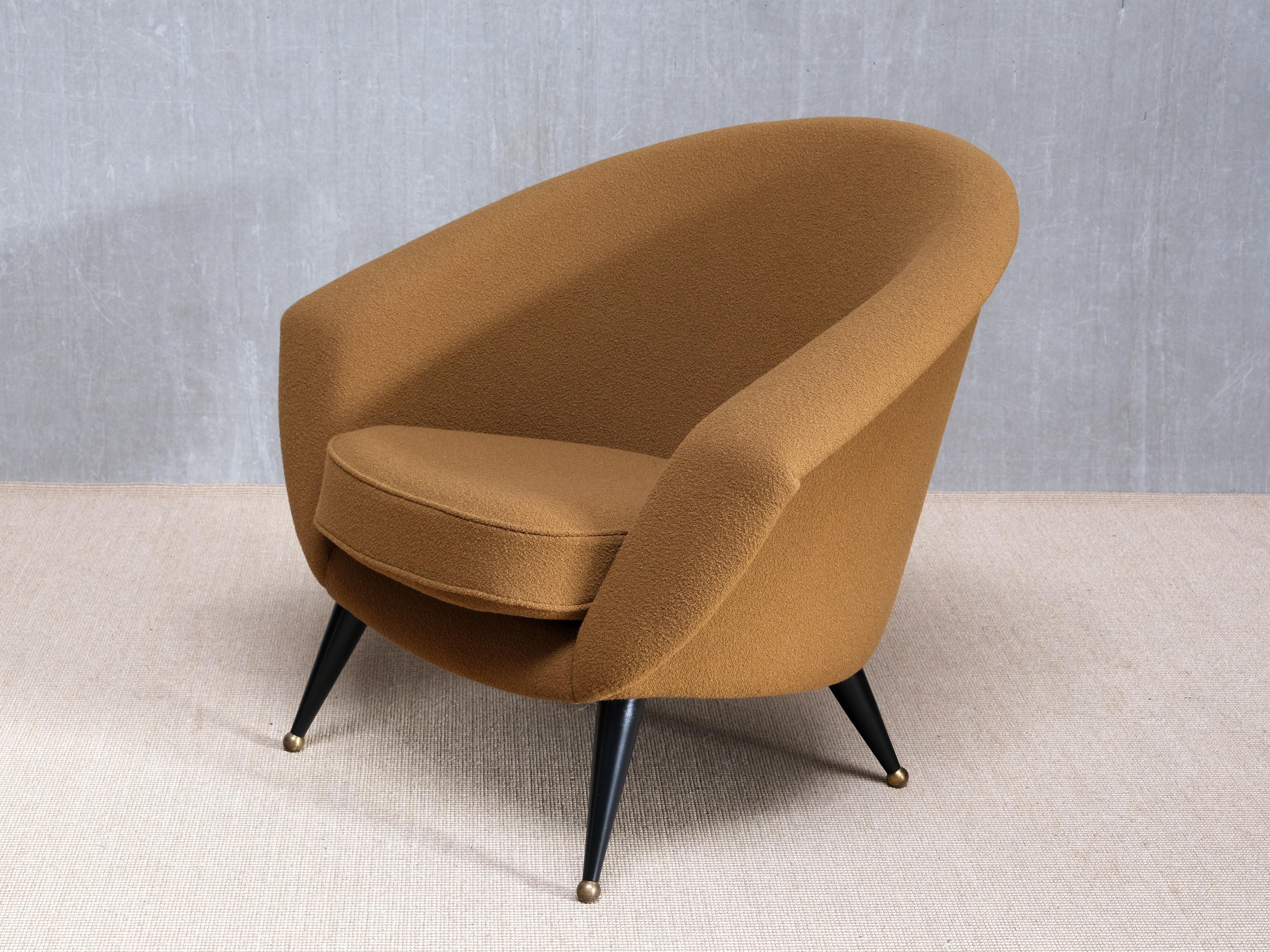 Sillón 'Tellus' de Folke Jansson en bouclé de lana ocre, SM Wincrantz, Suecia, años 50 en Bueno Estado en The Hague, NL