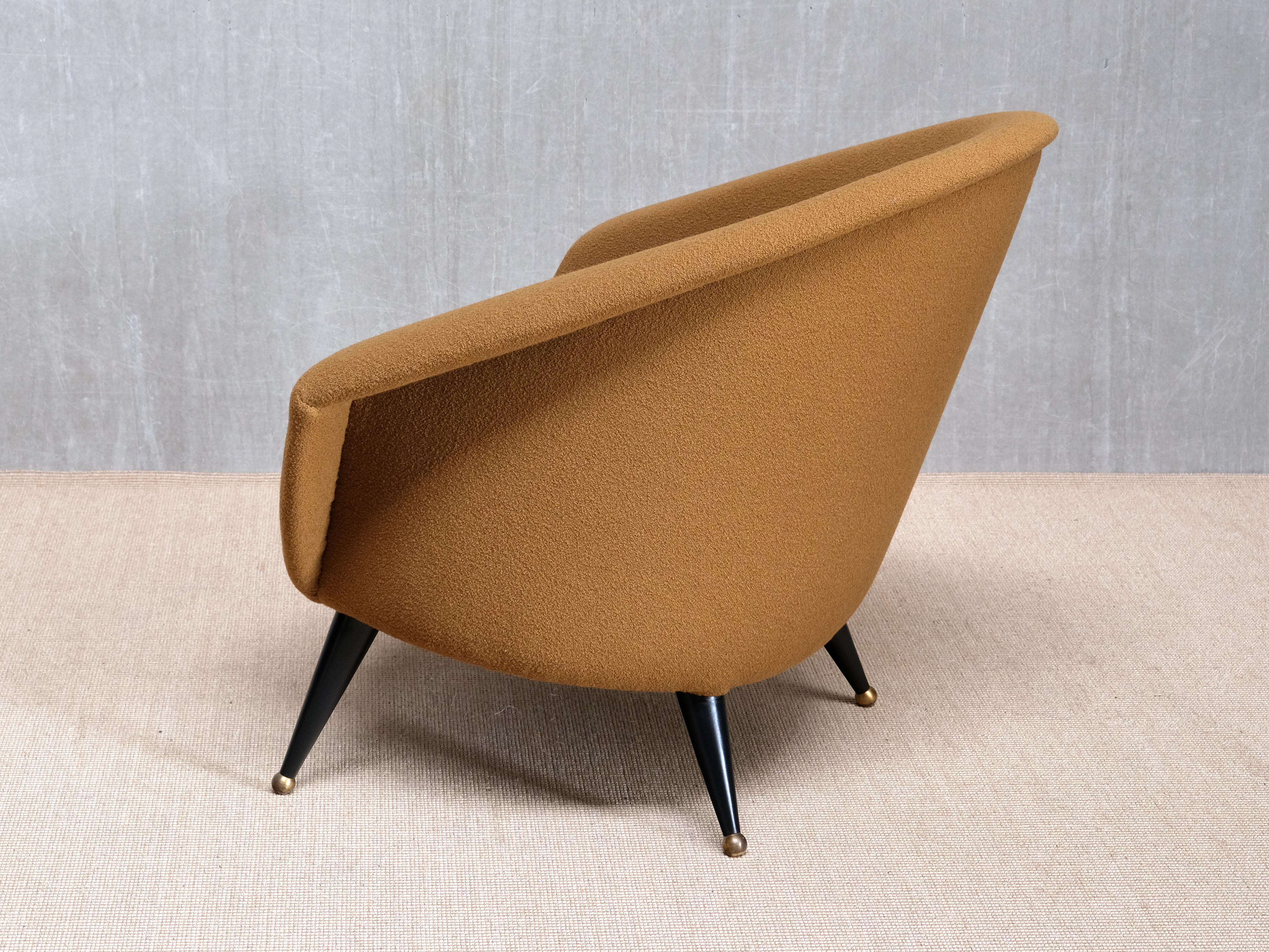 Sillón 'Tellus' de Folke Jansson en bouclé de lana ocre, SM Wincrantz, Suecia, años 50 mediados del siglo XX
