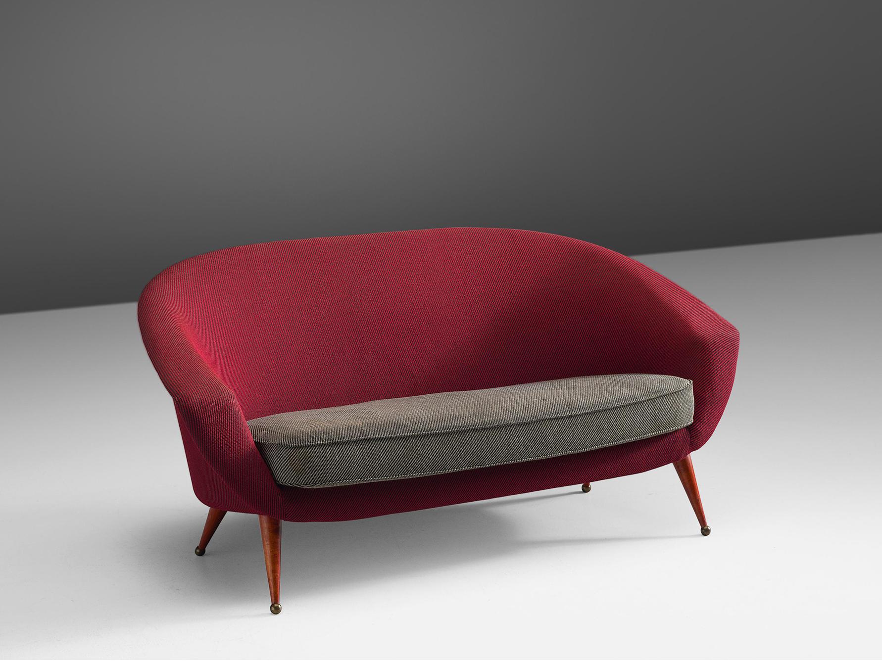Brass Folke Jansson 'Tellus' Sofa in Red Grey Upholstery For Sale